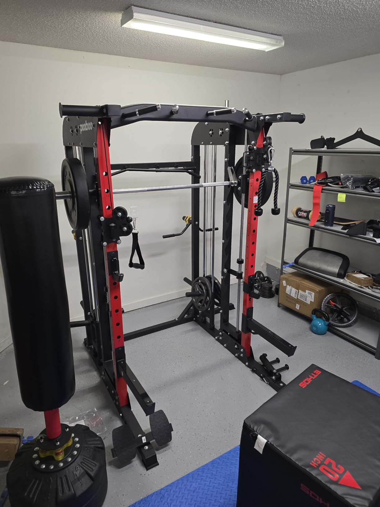 Power Cage Smith Machine with 2000LB Squat Rack Cable System | LAT Pulldown and Dual Pulley Cable Crossover with All-in-One Home Gym Machine, Adjustable Stations and Training Attachments customer photo 2