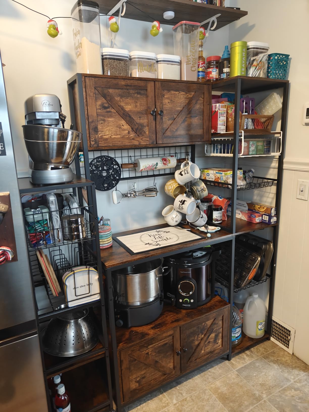 IRONCK Bakers Rack with 2 Storage Cabinets and Power Outlet, 45.3 Inch Industrial Coffee Bar Cabinet Shelves, Kitchen Microwave Stand with Storage, Vintage Brown customer photo 2