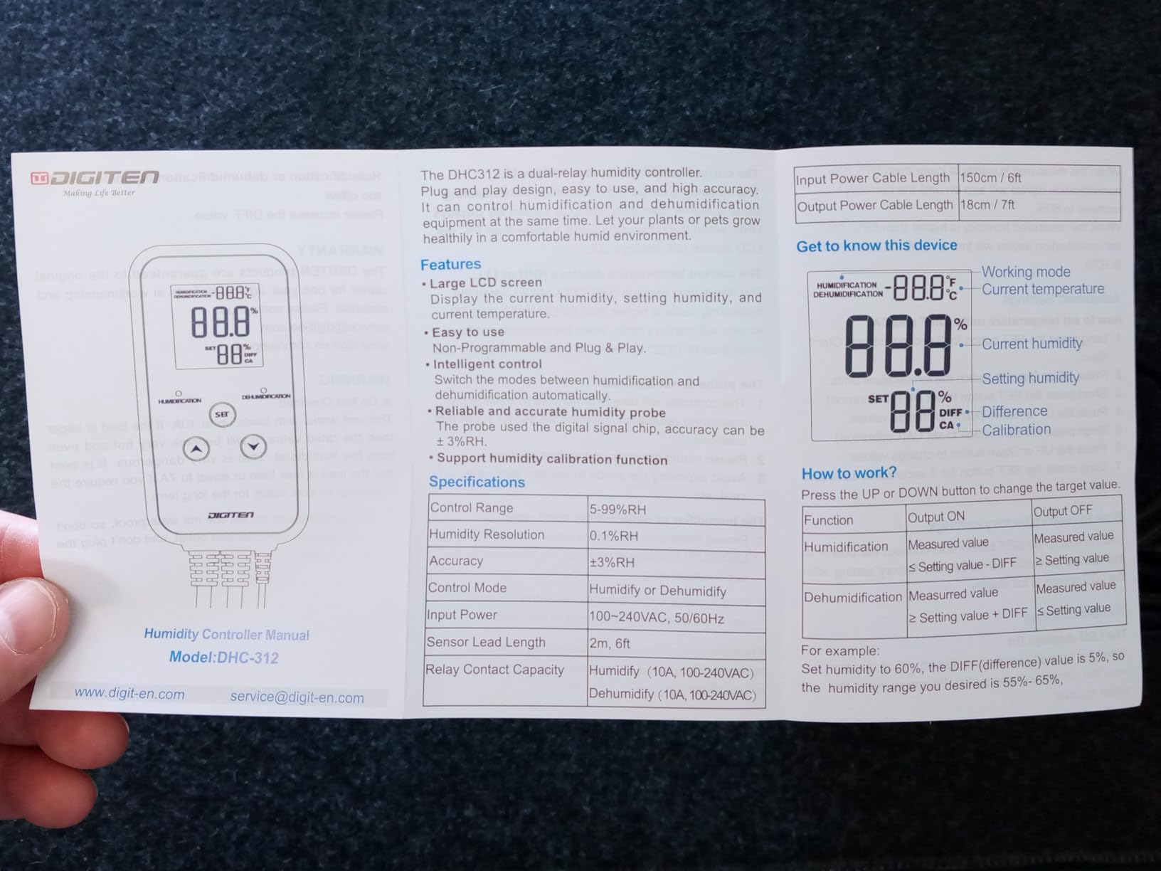 DIGITEN Humidity Controller with Temperature Display for Reptile, Mushroom | Pre-Wired Digital Humidistat, Dual-Stage Outlet Humidifier/Dehumidifier for Grow Tent/Greenhouse, LCD Display, Plug & Play customer photo 2