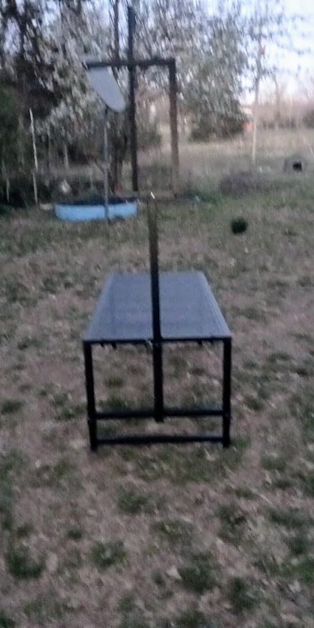 600lbs Goat Milking Stand with Adjustable Headpiece & Legs, Goat Stand with Removable Feeder, Sheep Stand for Shearing, Heavy-Duty Steel Platform for Grooming, Hoof Trimming (Blue, L-47 * 23Inch) customer photo 1