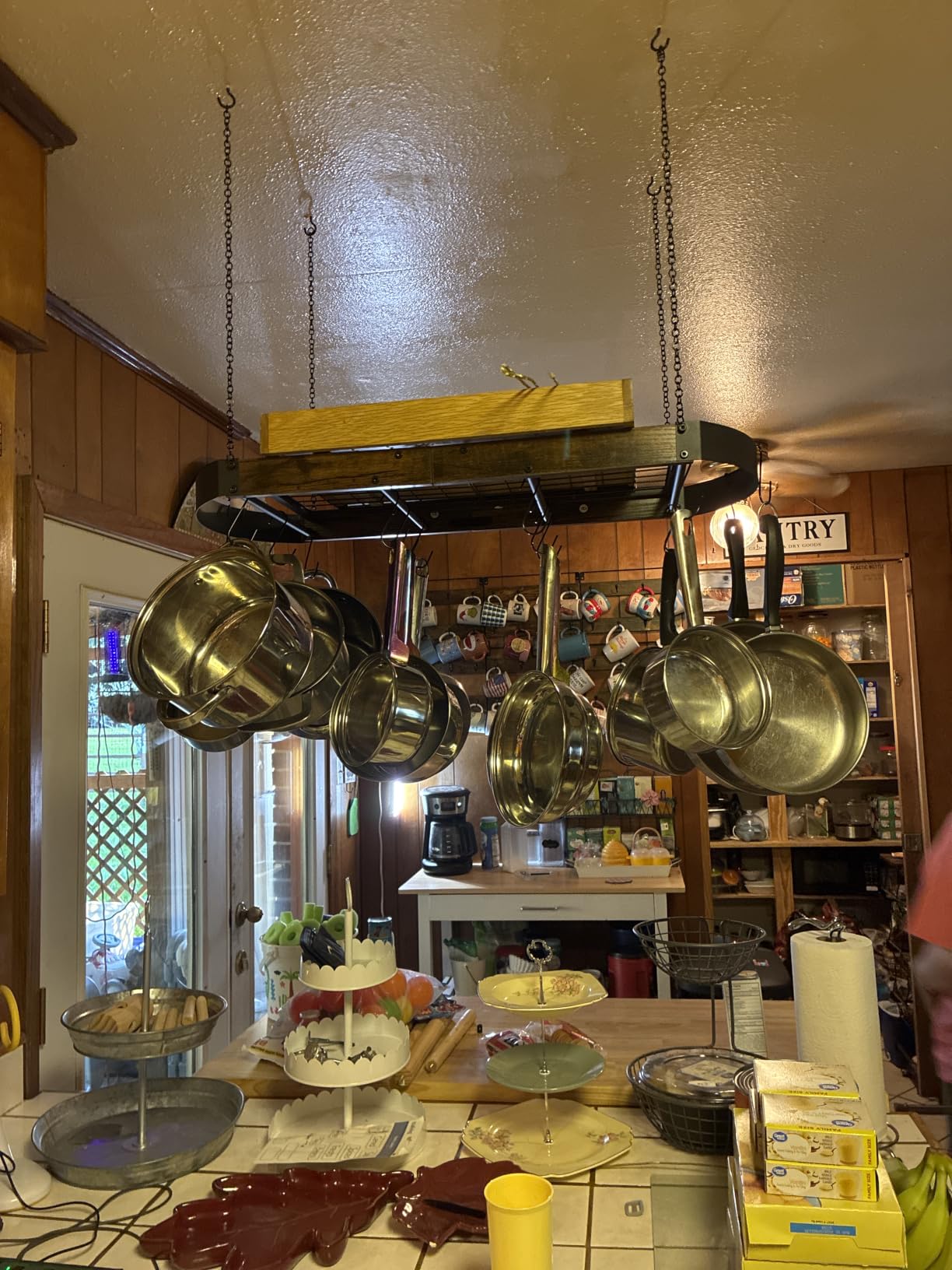 31.7-Inch Hanging Pot Rack, Space-Saving Pot Hanger for Kitchen, Ceiling Pan Hanging Rack with 16 Detachable S Hooks, Sturdy Metal Frame, Industrial Style, Rustic Brown and Black TPR09BF customer photo 1