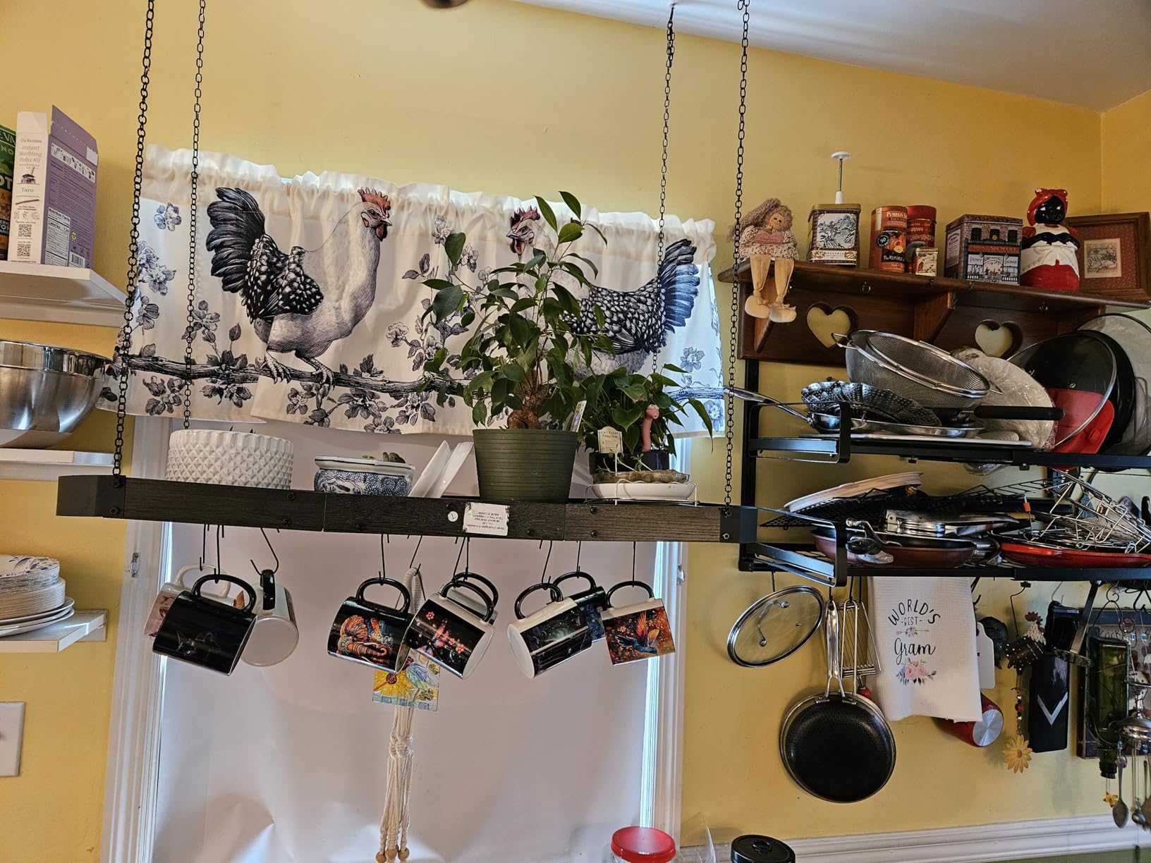 31.7-Inch Hanging Pot Rack, Space-Saving Pot Hanger for Kitchen, Ceiling Pan Hanging Rack with 16 Detachable S Hooks, Sturdy Metal Frame, Industrial Style, Rustic Brown and Black TPR09BF customer photo 2