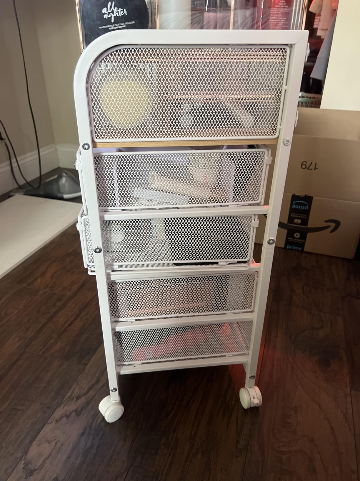 Hongtamoya Makeup Cart Organizer with 4 Drawers, Rolling Makeup Cart, White | Large Floor Skincare Vanity Organizers Cosmetics Display Cases Makeup Storage Cart for Skin Care Perfume Nail Polish customer photo 1