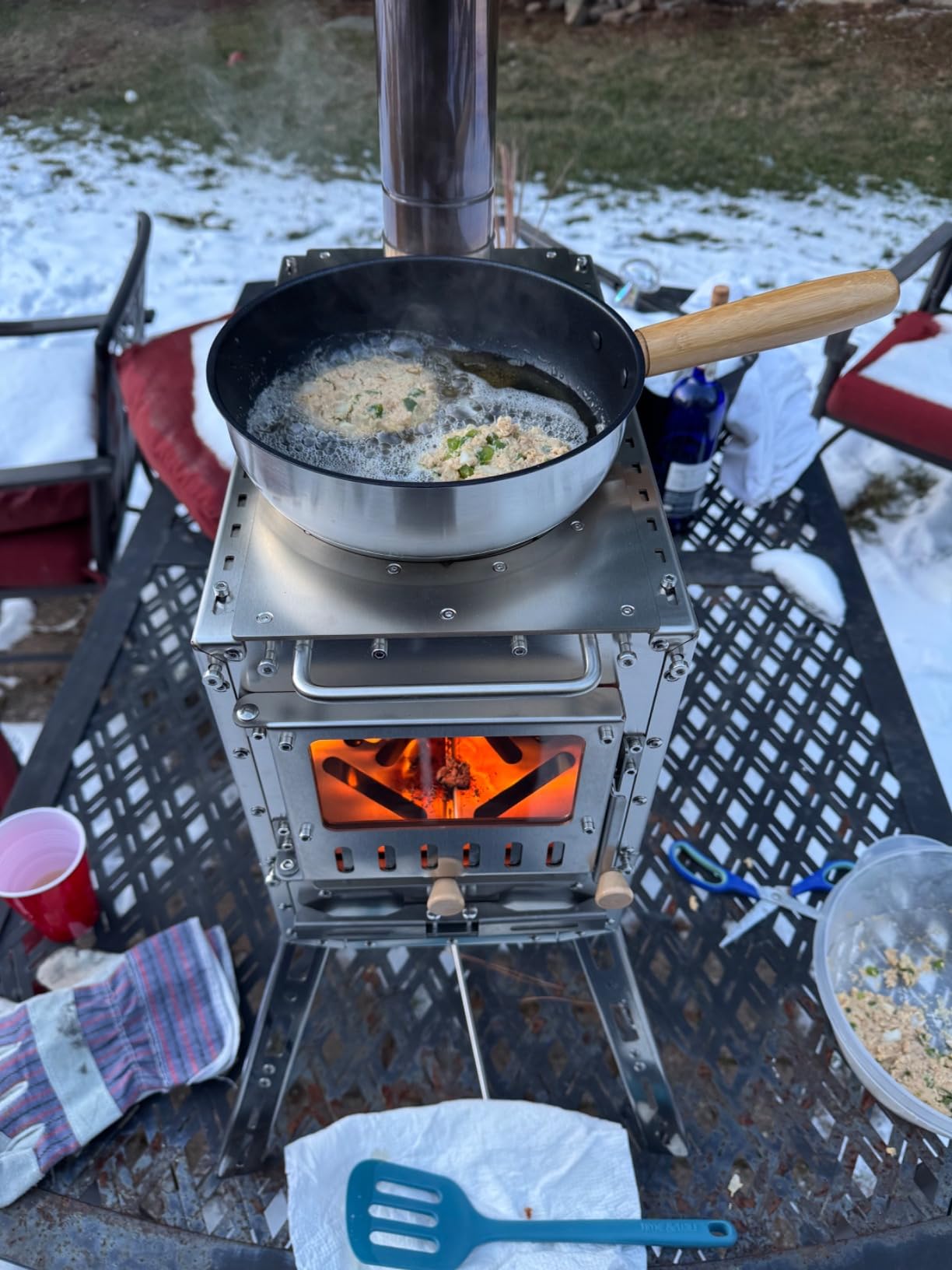 M8 Heavy Duty Rose Gold Premium Hot Tent Stove with Oven & Base, Premium 304 Stainless Steel Wood Burning Stove, 2100 cu in Firebox, 6-Section Chimney for Camping Heating and Cooking customer photo 1