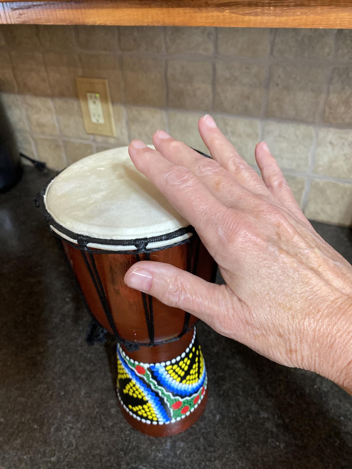 Wood Djembe Drum African Drums for Adults 6.5'' x 12'', Painted | Handmade West African Mahogany Djembe with Goatskin Drumhead Hand Drum Musical Instruments for Beginners, (Colorful) customer photo 2