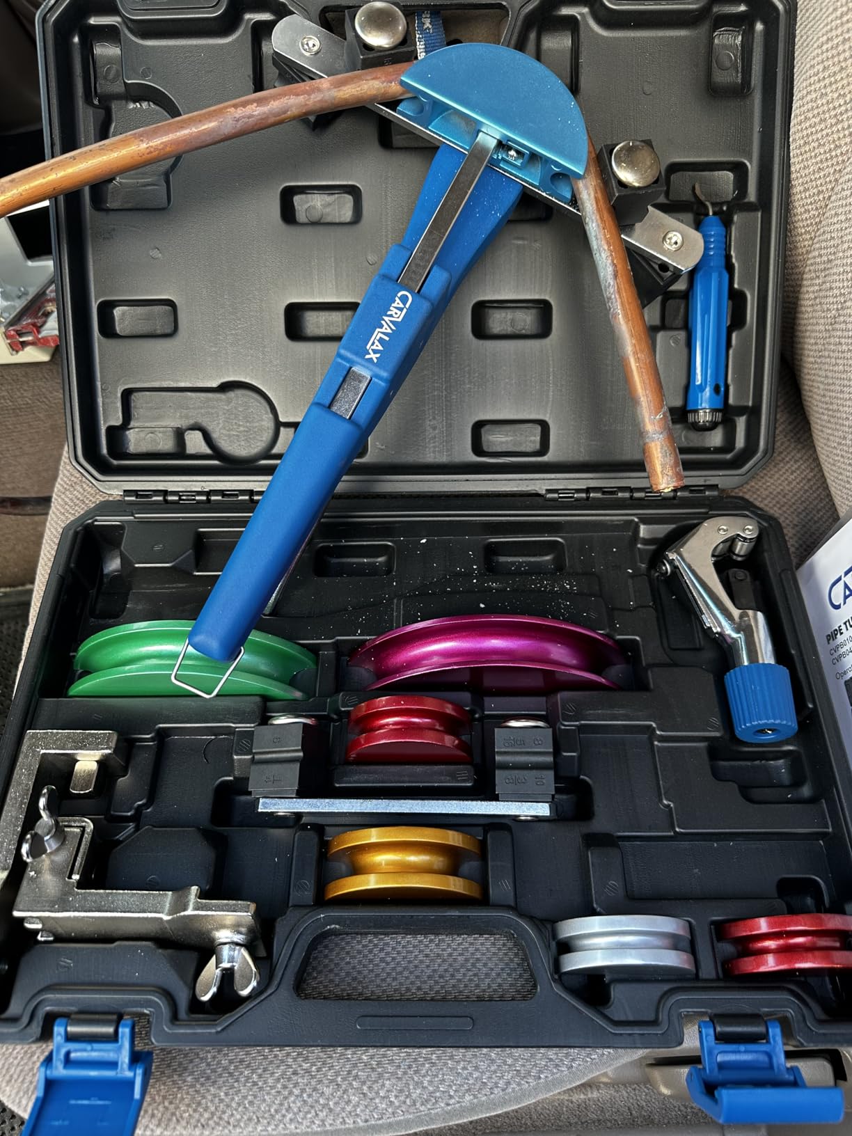 CARVALAX 90° Ratcheting Tube Bender Kit - 7 Color-Coded Aluminum Heads for 1/4