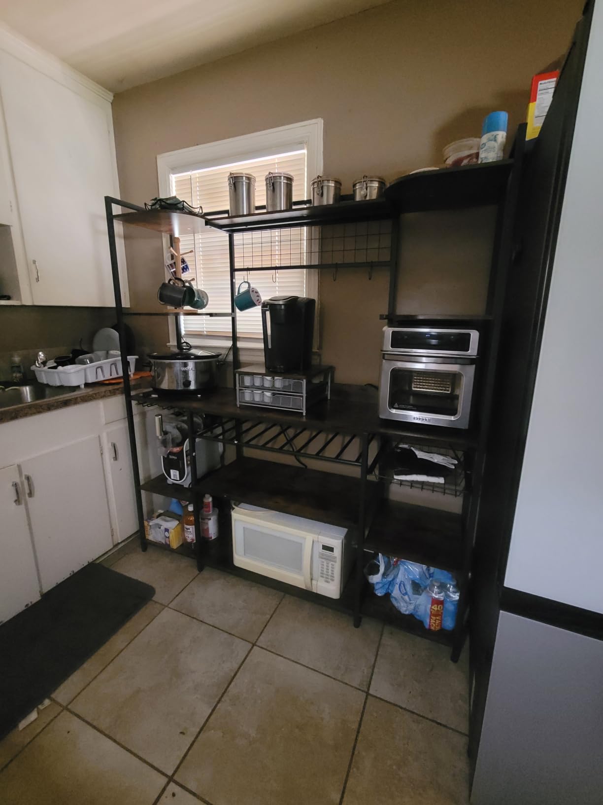 IRONCK Bakers Rack 62 Inch Wide, Bakers Rack with Power Outlet, Microwave Stand, Coffee Bar with Storage, Kitchen Racks and Shelves, Vintage Brown customer photo 1