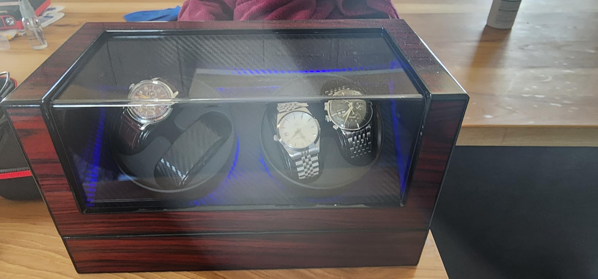 ANWBROAD Watch Winders For Automatic Watches, Watch Turner For Automatic | Automatic Watch Winder Box With Led Light, 4 Watch Winder, 4 Watch Rotator And Super Quiet Motor And 4 Rotation Mode, UJWW011Y customer photo 1
