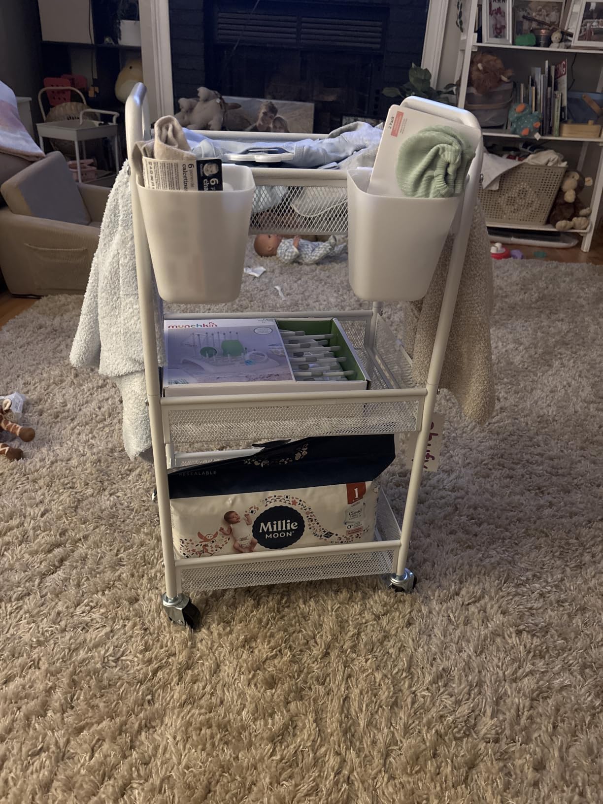 3 Tier Metal Rolling Cart, Black Utility Storage Cart with Wheels | Metal Mesh Craft Cart With Hooks & Hanging Cups, Ideal For Kitchen, Bathroom, Office, Dorm, Art Workspace, Bedside Storage customer photo 2