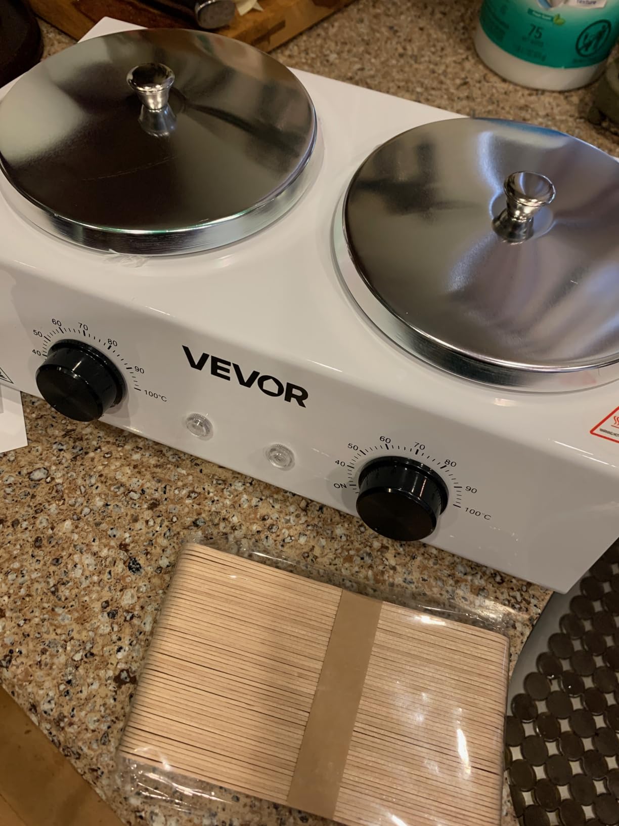 VEVOR Double Wax Warmer, 1200ML Professional Dual Wax Warmer for Hair Removal, 32F - 212F Adjustable Electric Waxing Heater Pot with 50PCS Waxing Sticks for Home Use, Beauty Salon, Spa customer photo 2