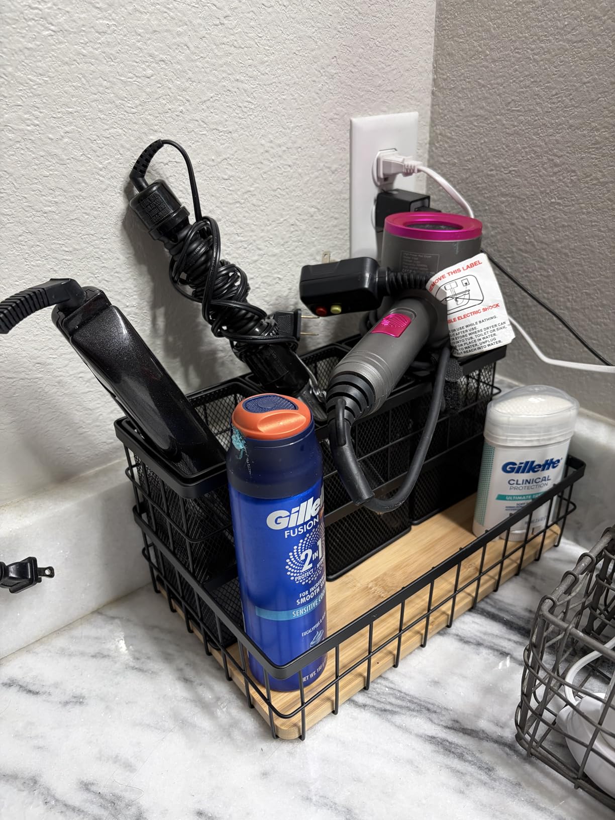 Hair Tool Organizer Countertop, Breathable Metal & Bamboo, Heat-Resistant, Removable Baskets customer photo 1