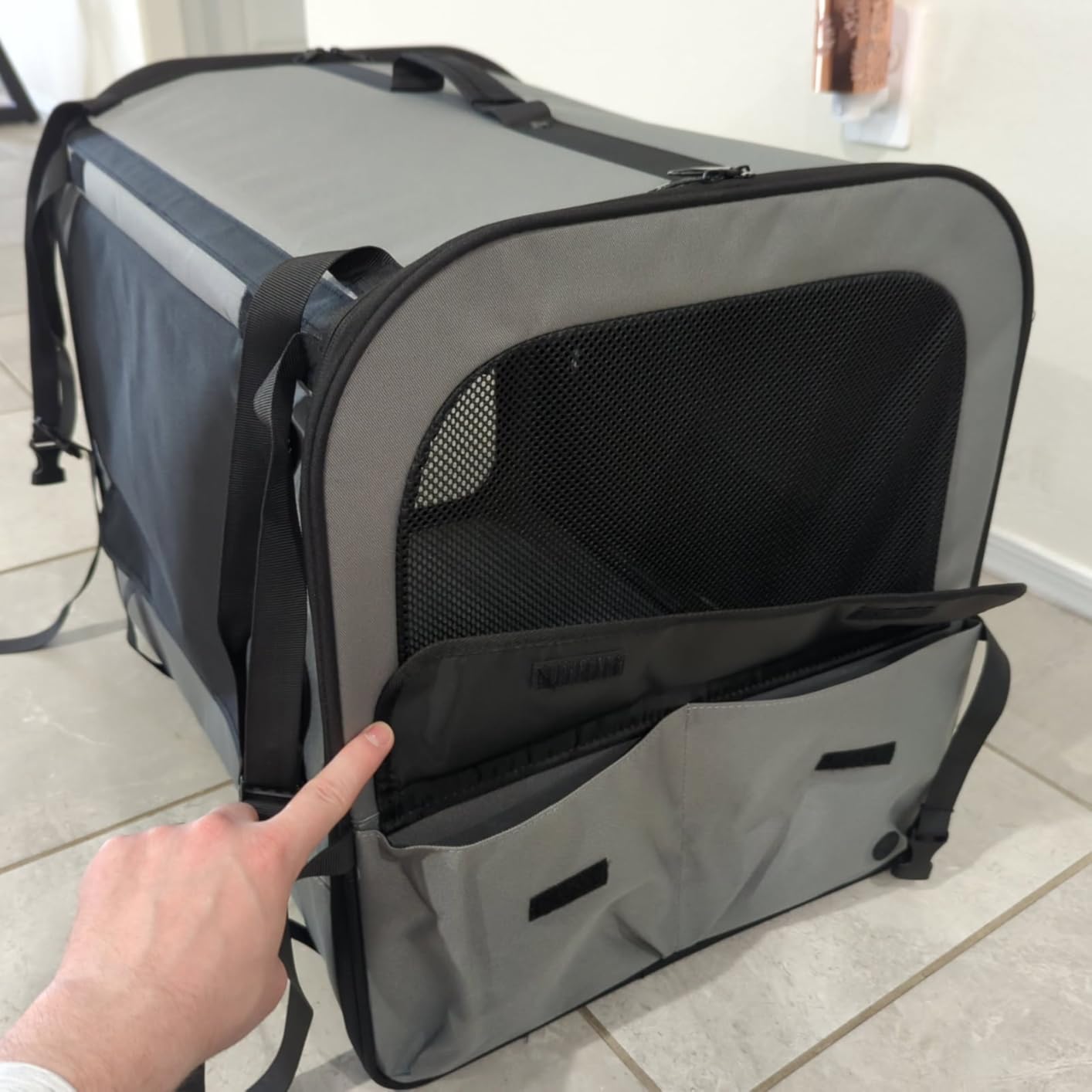 Dog Car Carrier Light Weight 27x20.5x20.5in, Foldable Dog Carrier, Gray | Easy to Assemble, Portable and Breathable Pet Carrier, Suitable for Indoor and Outdoor Use, Dog Travel Crate with Curtain customer photo 1