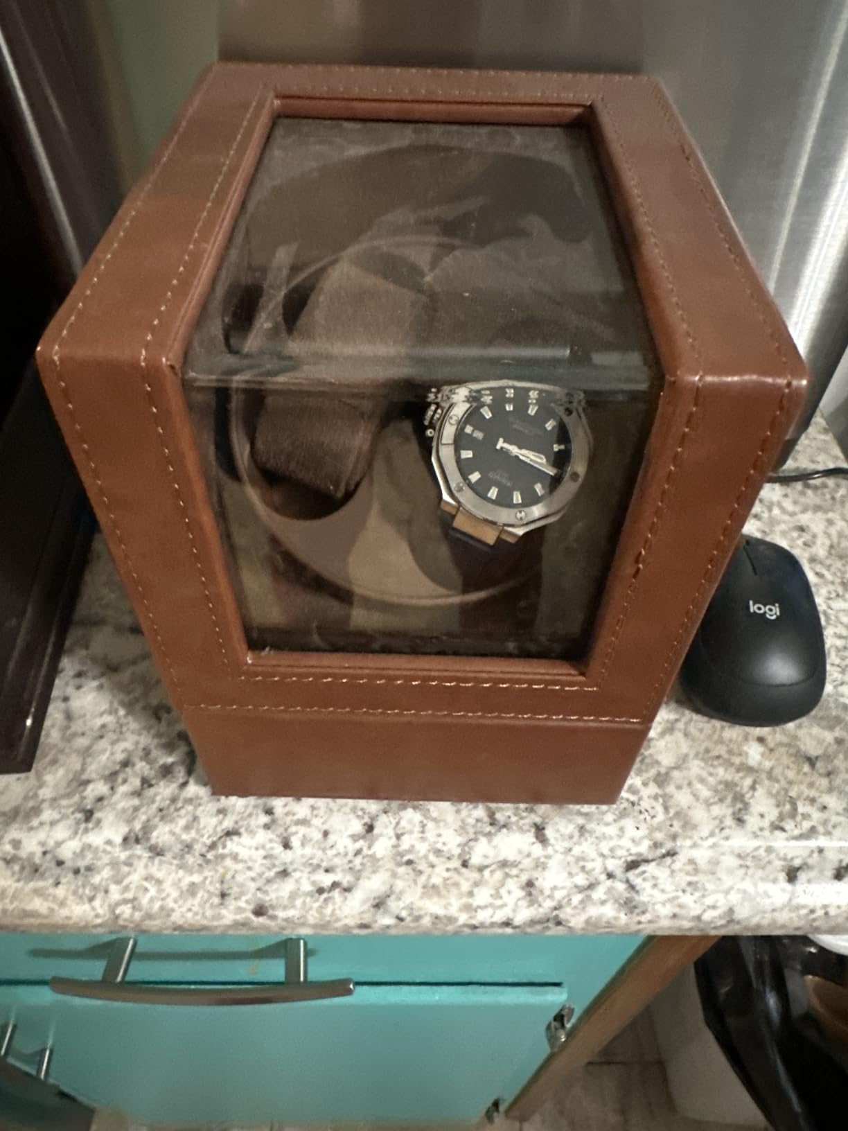 Mcbazel Watch Winder for Automatic Watches, Double Automatic Watch Winder Box with Quiet Japan-made Motor, Automatic Watch Display Storage Rotation Wristwatch Box with 2 Slots (Brown PU Leather) customer photo 2