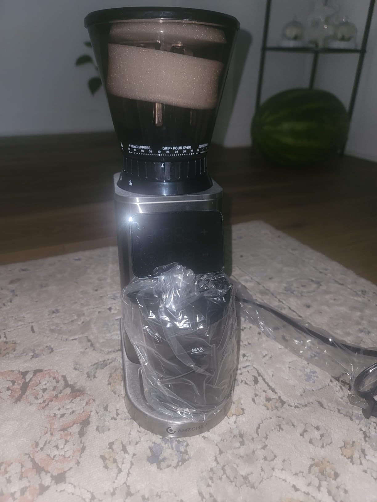 AMZCHEF Burr Coffee Grinder, 48 Settings, Less Static Mess, Metallic Silver customer photo 2