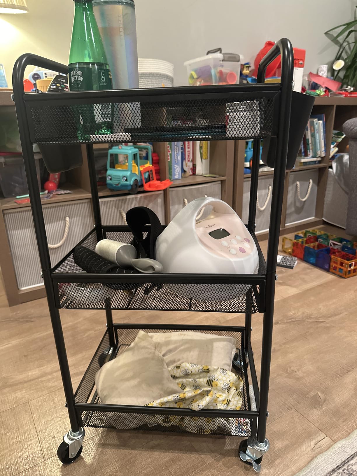 3 Tier Metal Rolling Cart, Green Utility Storage Cart with Wheels | Metal Mesh Craft Cart With Hooks & Hanging Cups, Ideal For Kitchen, Bathroom, Office, Dorm, Art Workspace, Bedside Storage customer photo 2