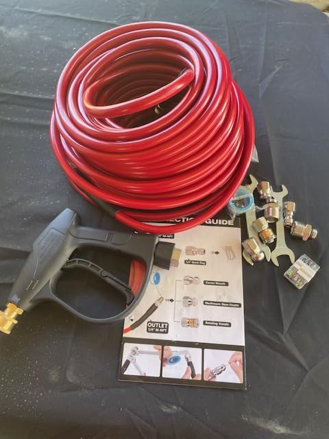 Sewer Jetter Kit for Pressure Washer 50 FT, Drain Cleaner Hose with Power Washer Gun, 1/4 Inch NPT Corner, Rotating and Button Nose Sewer Jetting Nozzle,Waterproof Tape, Pearl Corsage Pin, Spanner customer photo 1