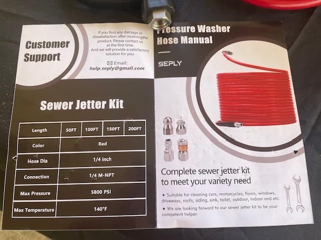 Sewer Jetter Kit for Pressure Washer 50 FT, Drain Cleaner Hose with Power Washer Gun, 1/4 Inch NPT Corner, Rotating and Button Nose Sewer Jetting Nozzle,Waterproof Tape, Pearl Corsage Pin, Spanner customer photo 2