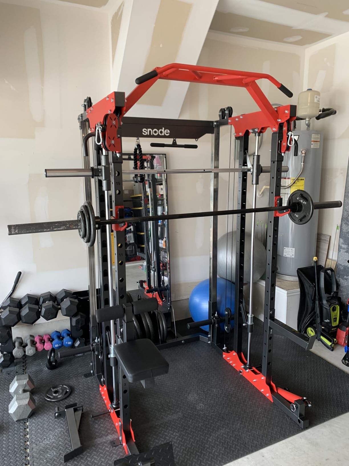 SNODE ALL10 All-in-One Smith Machine Home Gym, Multi-Functional Power Rack | 1:1 or 2:1 Pulley Ratio, Cable Crossover, Squat Rack with Leg Press, LAT Pull-Down Seat, 2000LB Weight Capacity customer photo 2