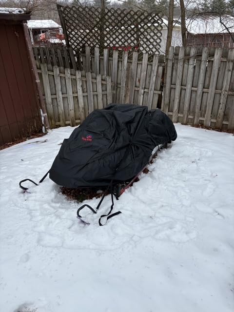 Comnova Snowmobile Cover 145 Inch - Premium 600D Outdoor Snowsled Cover, Heavy Duty & Waterproof All Weather Protection Covers, Black, Fit Up to 145