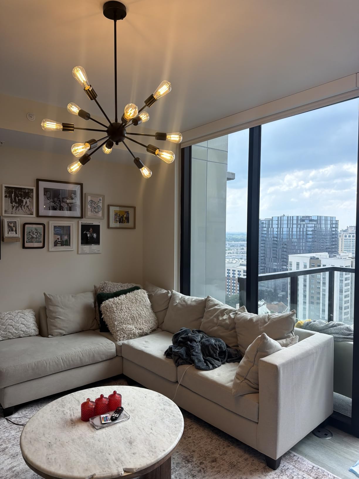 Gold Chandelier, 12-Light Sputnik Chandeliers for Dining Room Light Fixture | Industrial Hanging Lighting for Living Room Bedroom Kitchen Foyer, Height Adjustable, Inclinable Installation, Easy to Install customer photo 1