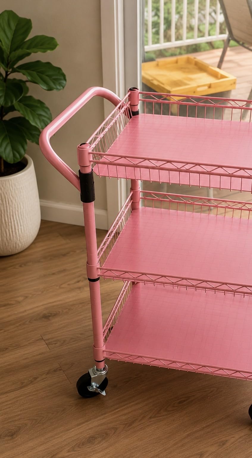 3 Tier Rolling Kitchen Carts with Wheels, Heavy Duty Rolling Utility Cart with Wood Tabletop, Commercial Grade Metal Cart with Handle and Hooks, NSF Storage Serving Island Carts, Light Wood+Metal customer photo 2