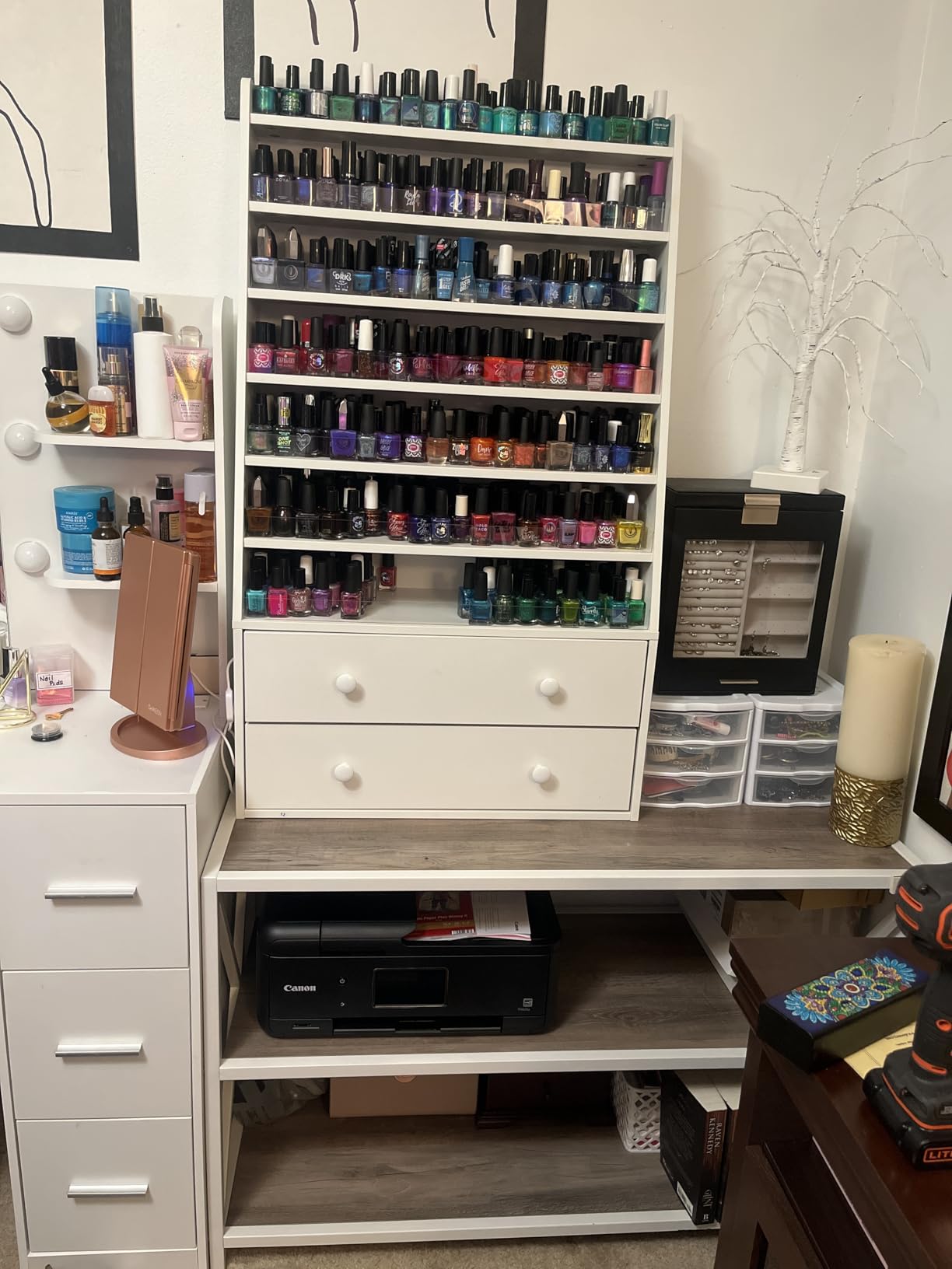 Nail Polish Rack with 2 Drawers, Salon Display & Storage Cabinet with Acrylic Baffle, Holds 700+ Bottles of Polishes, Essential Oils & Perfumes, Suitable for Nail Salon & Beauty Store, White customer photo 2