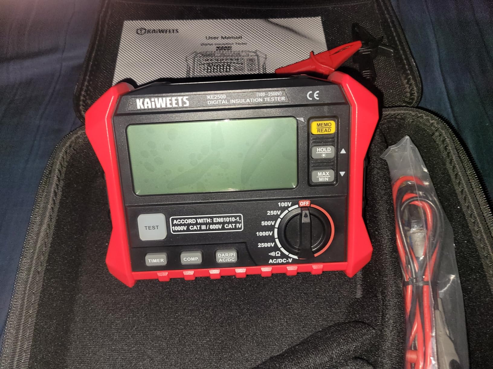 KAIWEETS Insulation Resistance Tester, Up to 200GΩ, Pro Megohmmeter, 5 Range 100V/250V/500V/1000V/2500V, One-Toch DAR/PI, Max/Min, Measures Resistance, AC/DC Voltage for HVAC, Motors, Solar, KE2500 customer photo 2