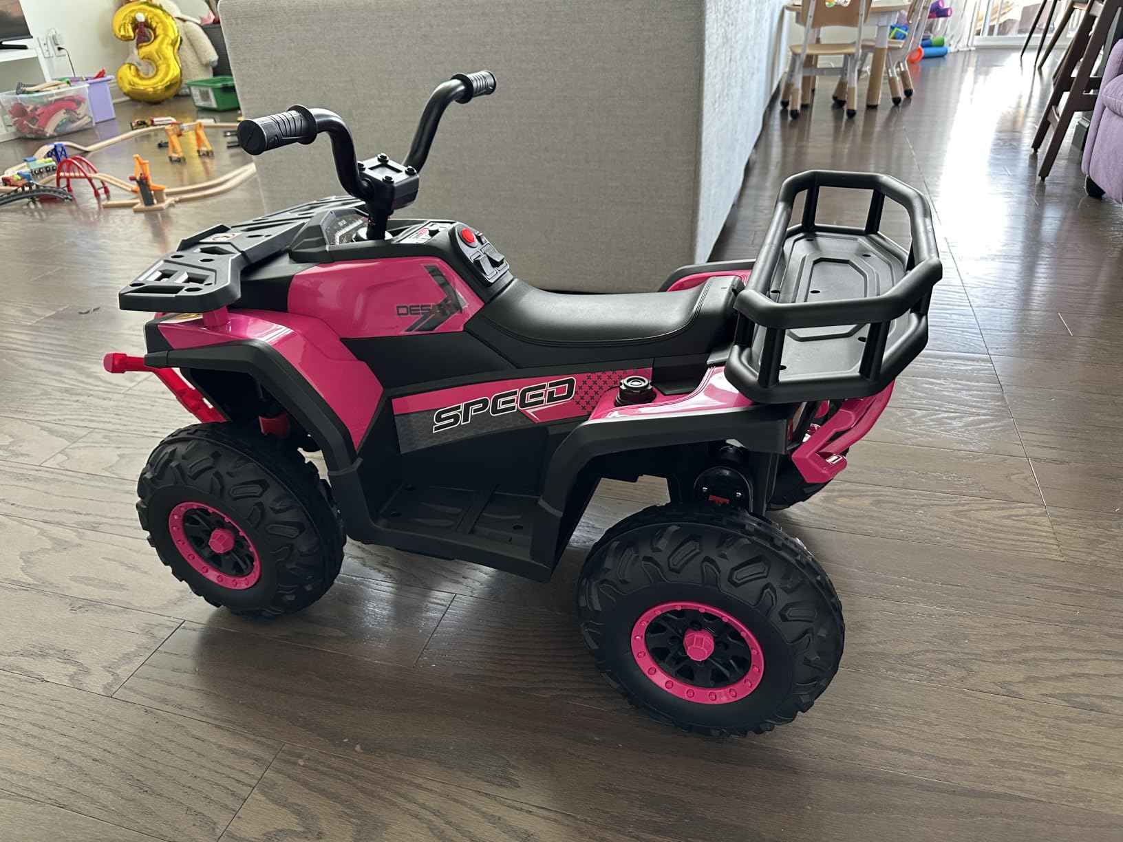HONEY JOY 24V Kids ATV, Electric Ride On Quad, LED Headlights, Music, 5Mph Max Speed, Big Tires, Toddler 4 Wheeler, Ride On Toy Car with Front & Rear Storage, Gift for Boys Girls (Black) customer photo 2
