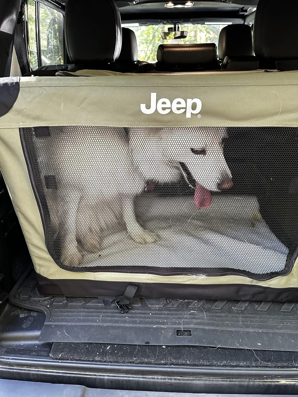 Jeep Portable Travel Crate for Dogs (Rugged Green) Easy Collapsible Soft Sided Kennel Carrier for Pets with Fleece Pad - Gifts for Jeep Owners (32 x 23 x 23 inch - Large) customer photo 1