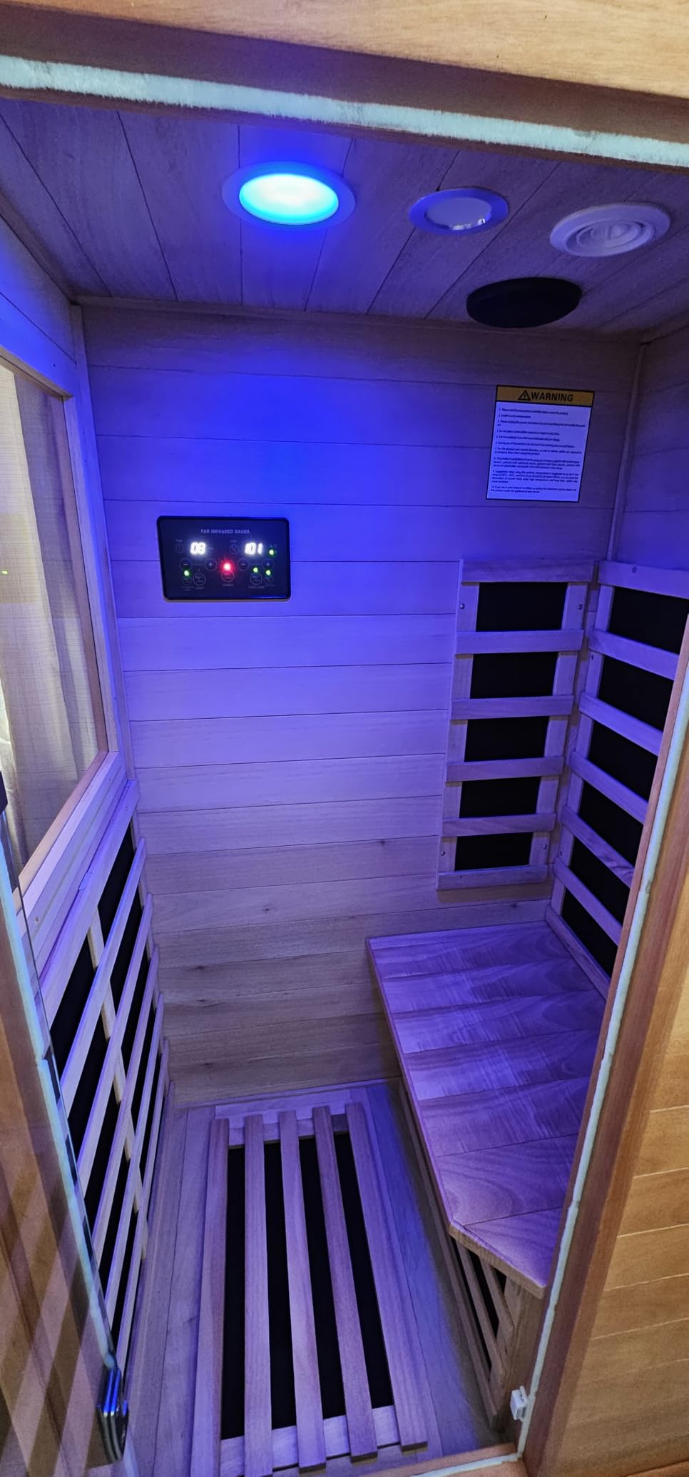 OUTEXER Sauna One Person Far Infrared Saunas Room Chilean Pine Wood 1050W | Dry Saunas Spa with 7 Color Starry Sky Light Oxygen Bar Cup Holder 30.7x30.7x62.2inch customer photo 2