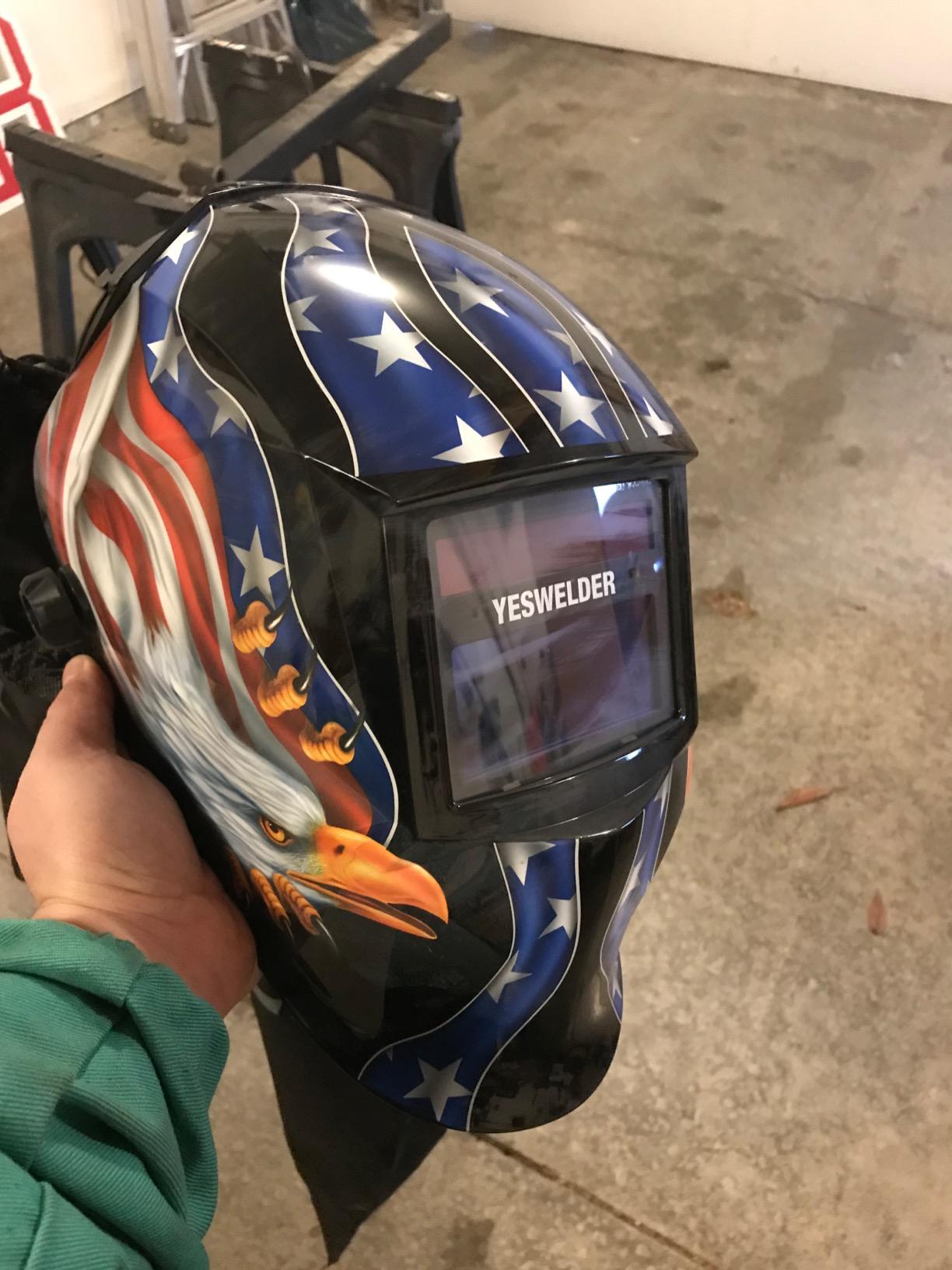 YESWELDER Auto-Adjust Welding Helmet, Internal LCD Control, Panoramic View | 180° auto-darkening, 1/1/1/1 true color, intelligent auto shade, 5 arc sensors, shade 3/4-8/9-14, customized memory presets customer photo 1