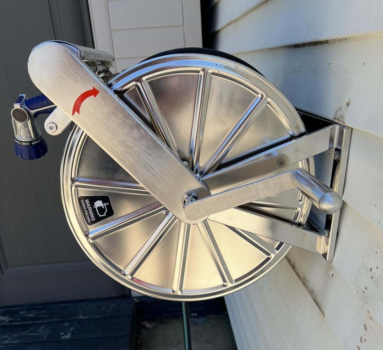 Stainless Steel Garden Hose Reel Heavy Duty, Wall Mount Water Hose Holder, 150 Feet of 5/8 Inch Hoses Capacity, Hose Reels with 5 ft Inlet Hose for Outside, Lawn, Yard, Garage customer photo 2