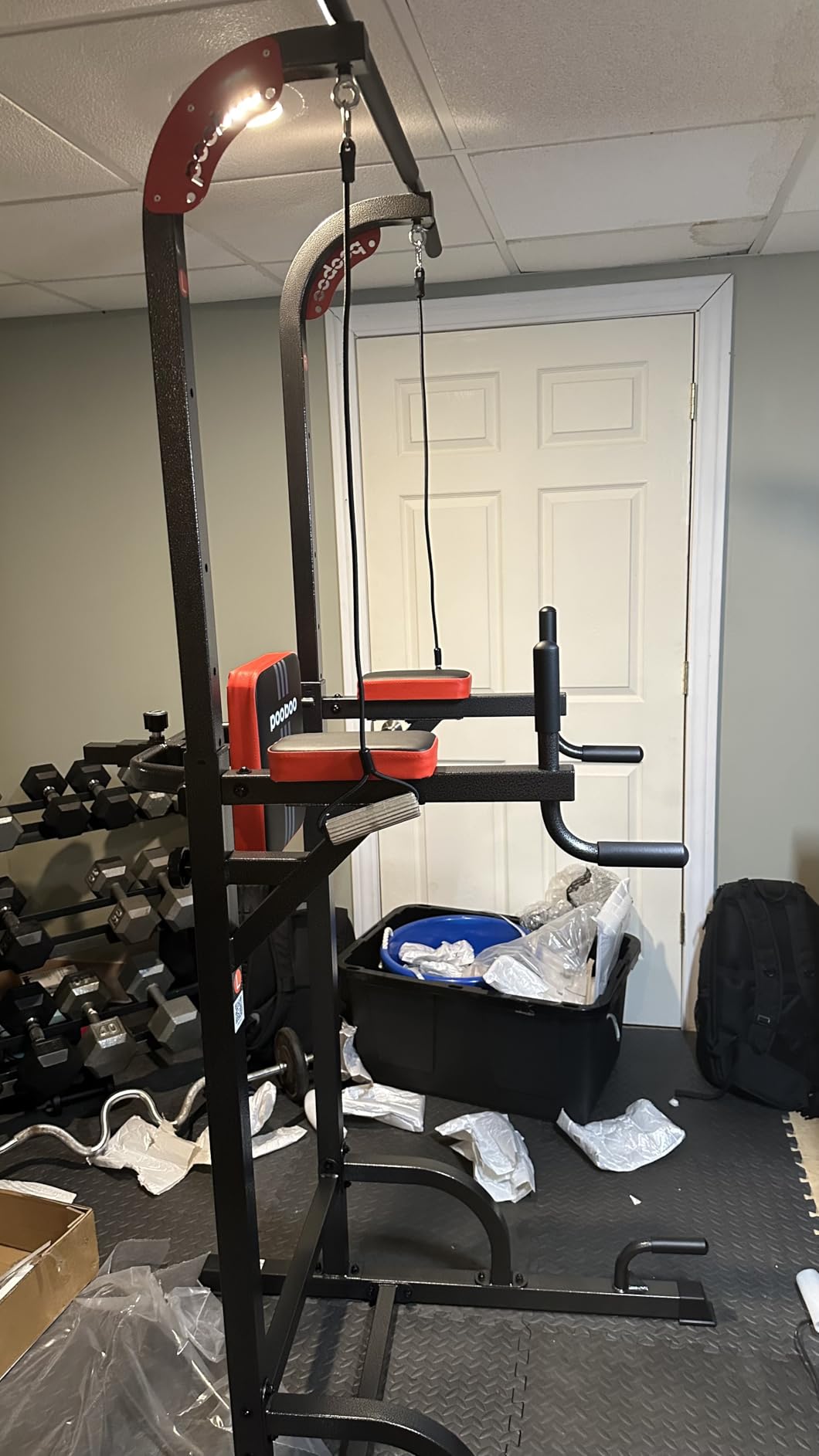 Pull Up Bar Power Tower Dip Station, 450LB Adjustable Home Gym Equipment | 11-height adjustment supports pull ups, dips, knee raises, push ups and versatile full-body strength training. customer photo 2