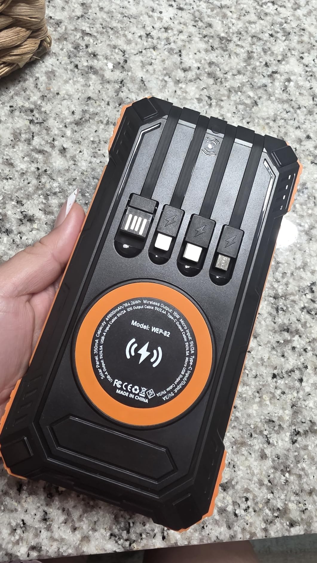 Solar Charger Power Bank 49800mAh Wireless Portable Phone Charger, 22.5W QC3.0 Fast Charging Built in 4 Cables with USB C 6 Outputs & 2 Inputs for All Cell Phone customer photo 2