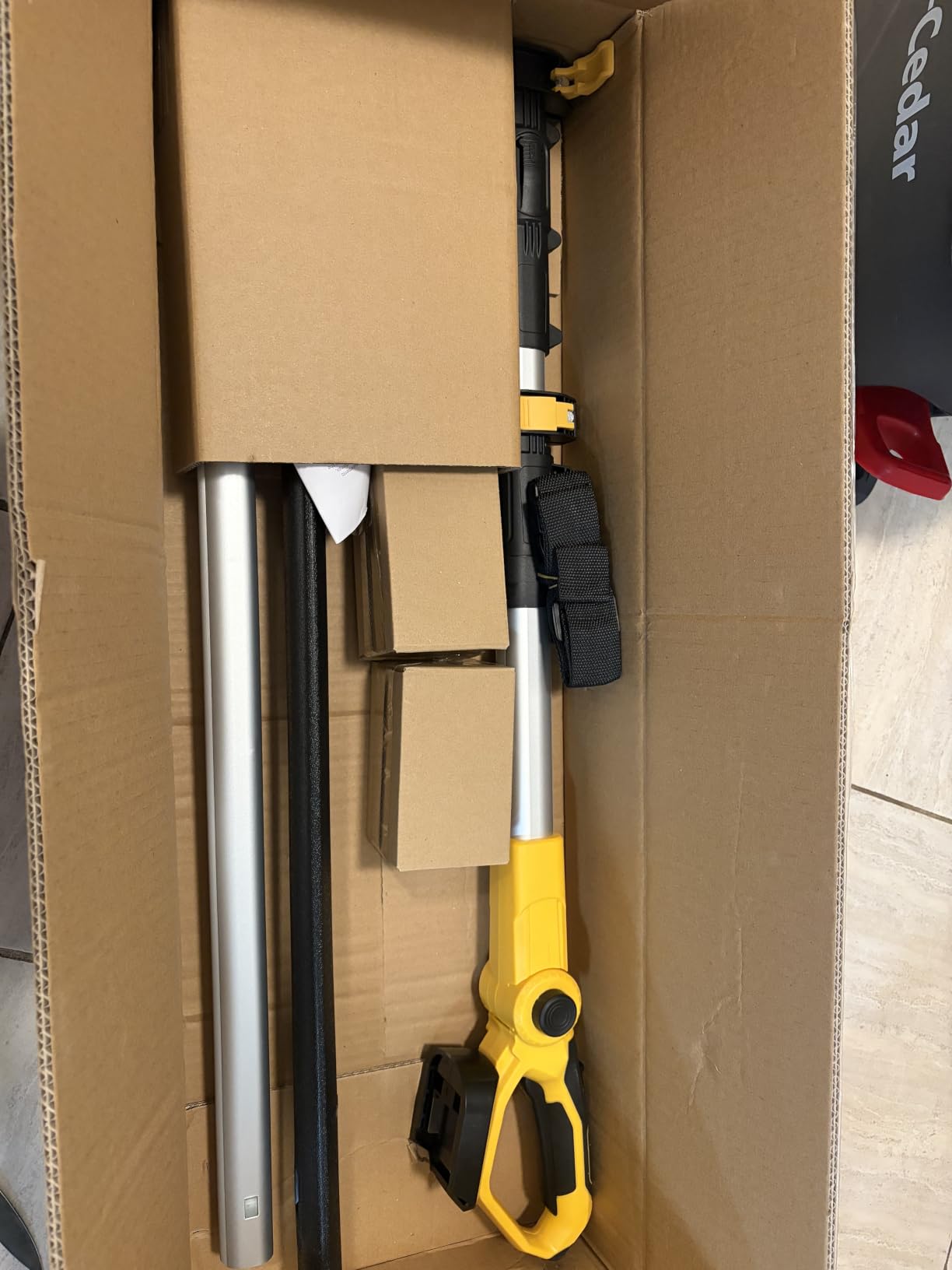 20V Cordless Pole Hedge Trimmer, 15 Ft Reach, 2 x 4.0Ah Batteries | Fast charger included, with 5/8-inch cutting capacity and an extension pole for trimming tall hedges,shrubs,and bushes,Yellow customer photo 1