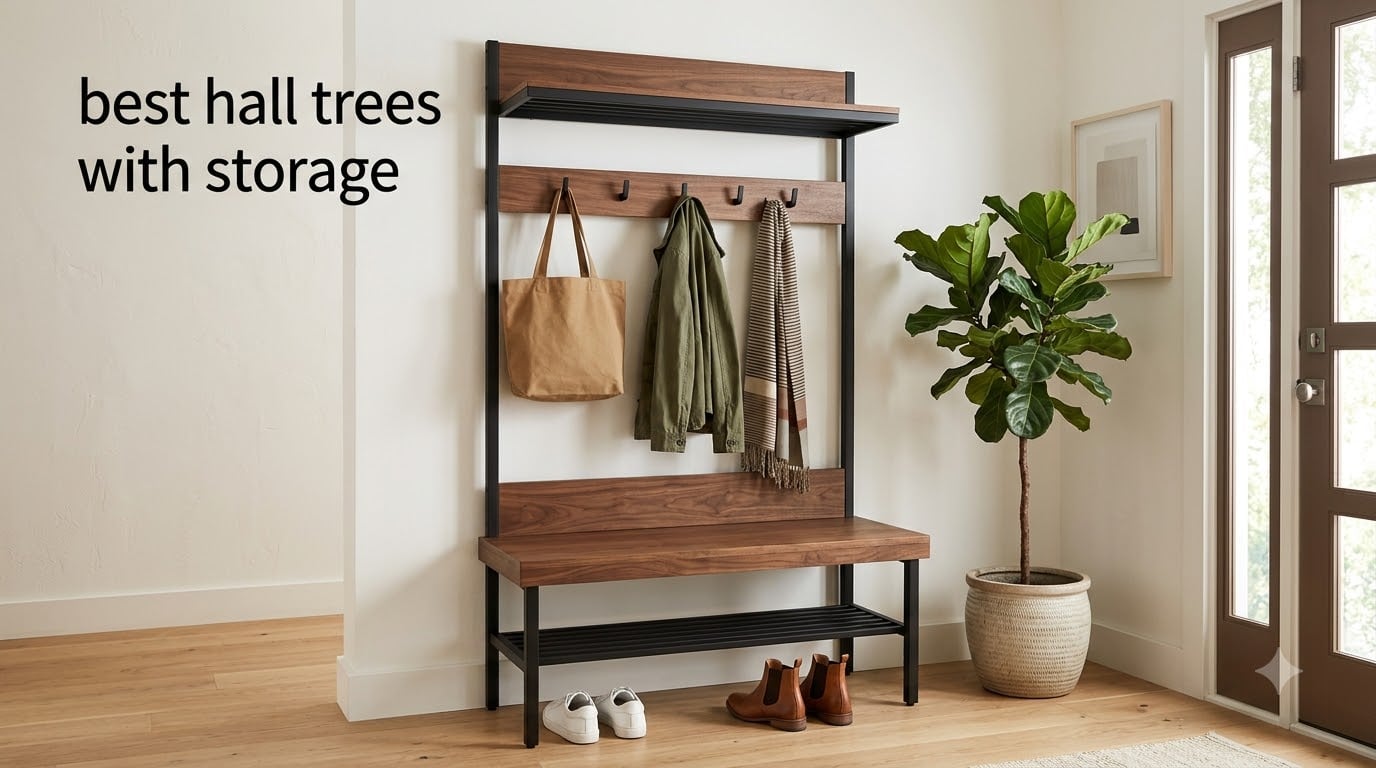 best hall trees with storage