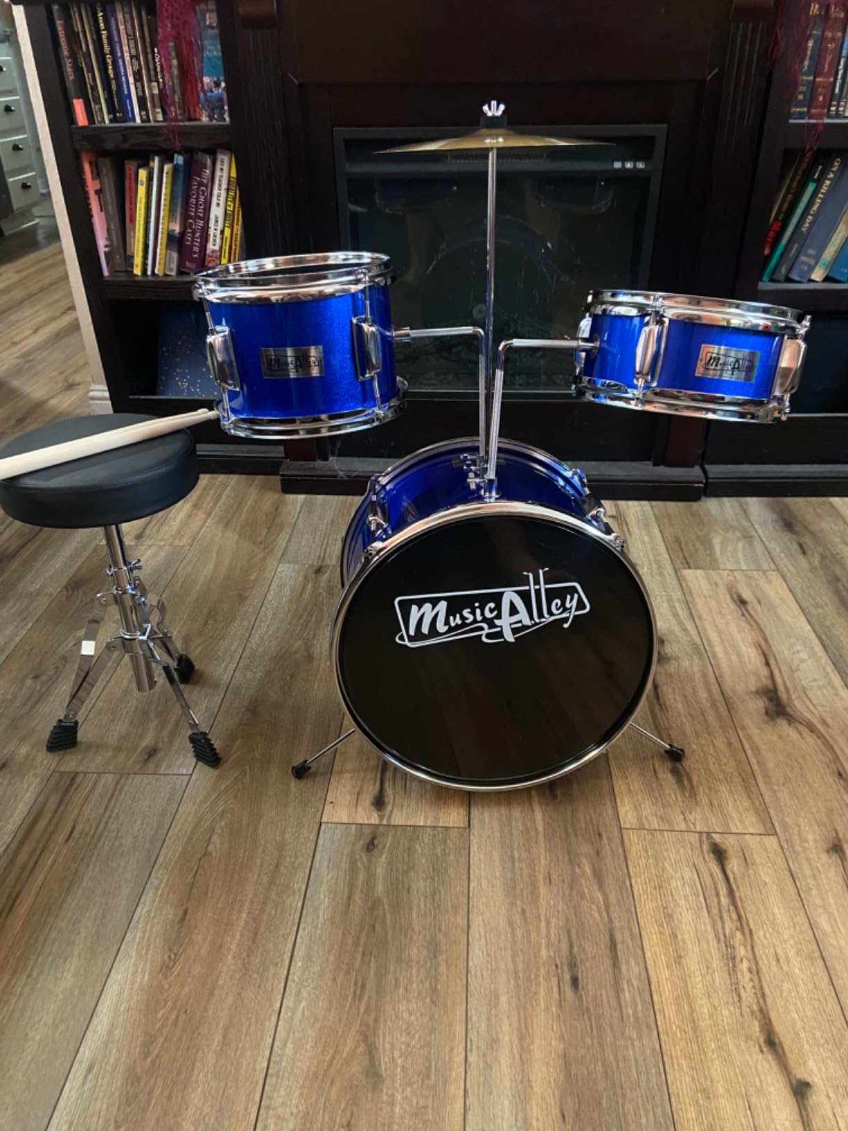 Music Alley 3 Piece Kids Drum Set with Throne, Cymbal & Sticks, Blue customer photo 2