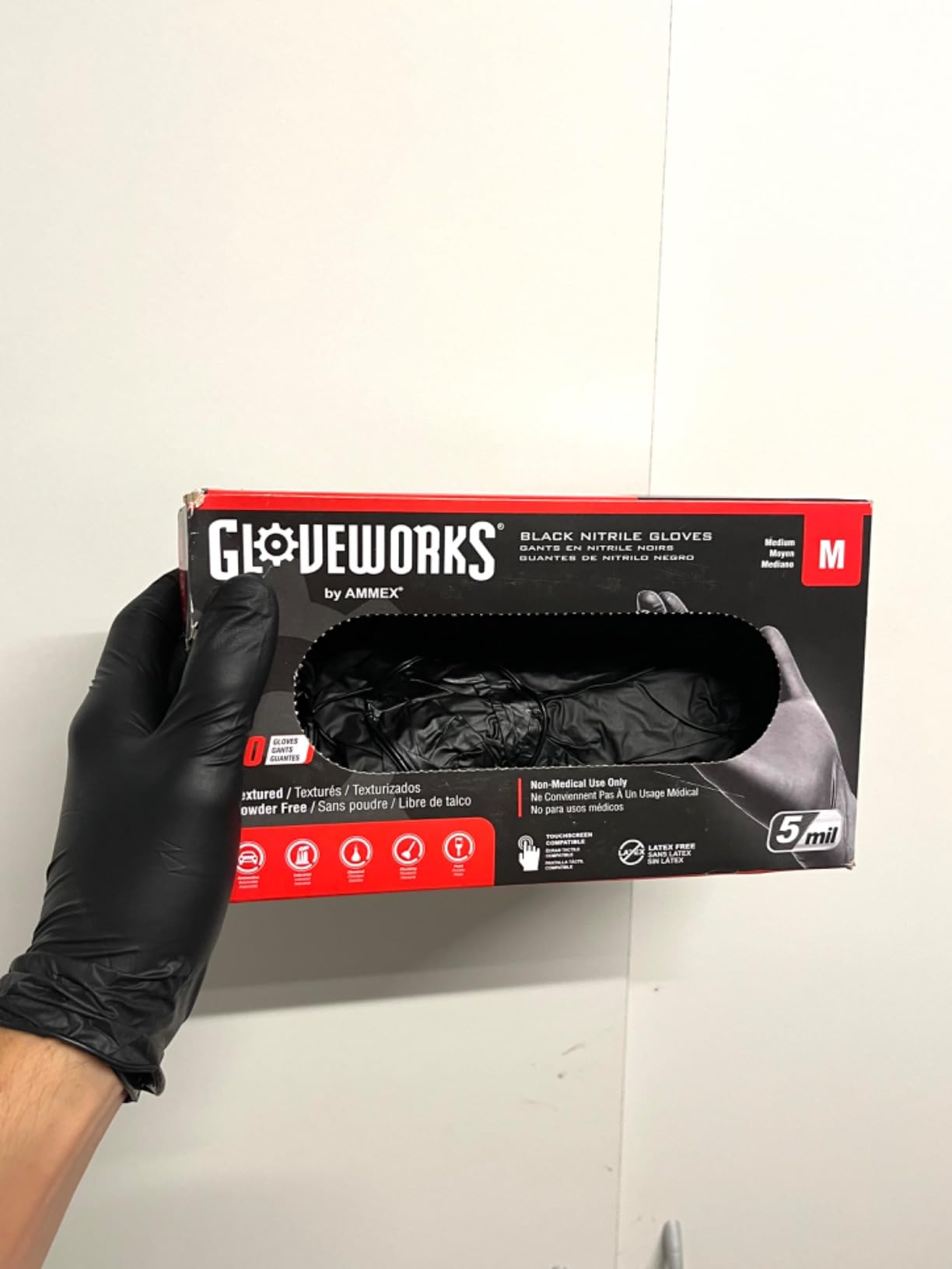 GLOVEWORKS Nitrile Gloves Disposable 5 mil Black Size Medium Box of 100 customer photo 2