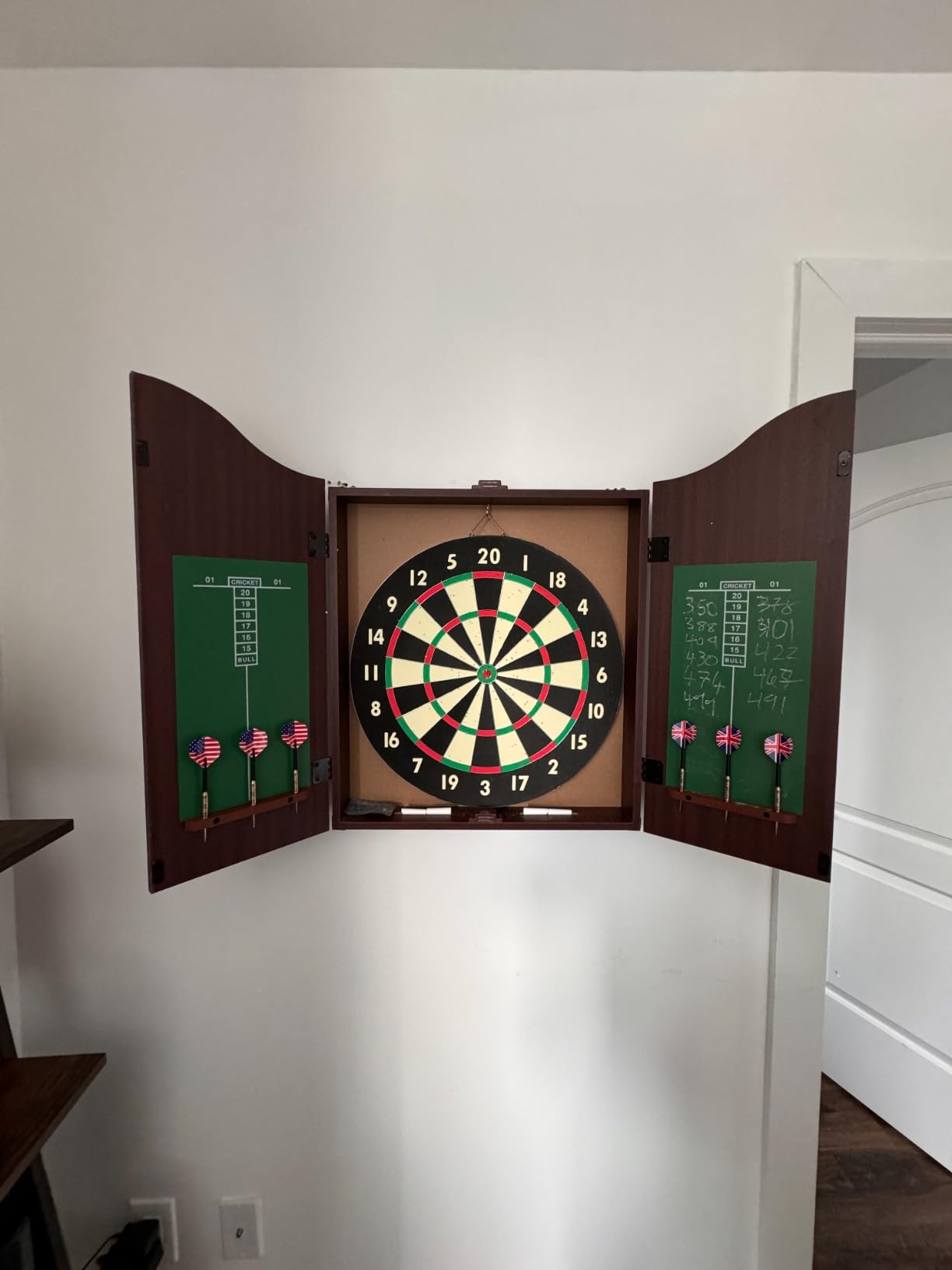 Trademark Poker Dart Board Cabinet Set with 18-inch Dartboard, 6 Steel-Tip Darts, and Chalkboard Scoring for Game Rooms, Man Caves, and Home Bars customer photo 1