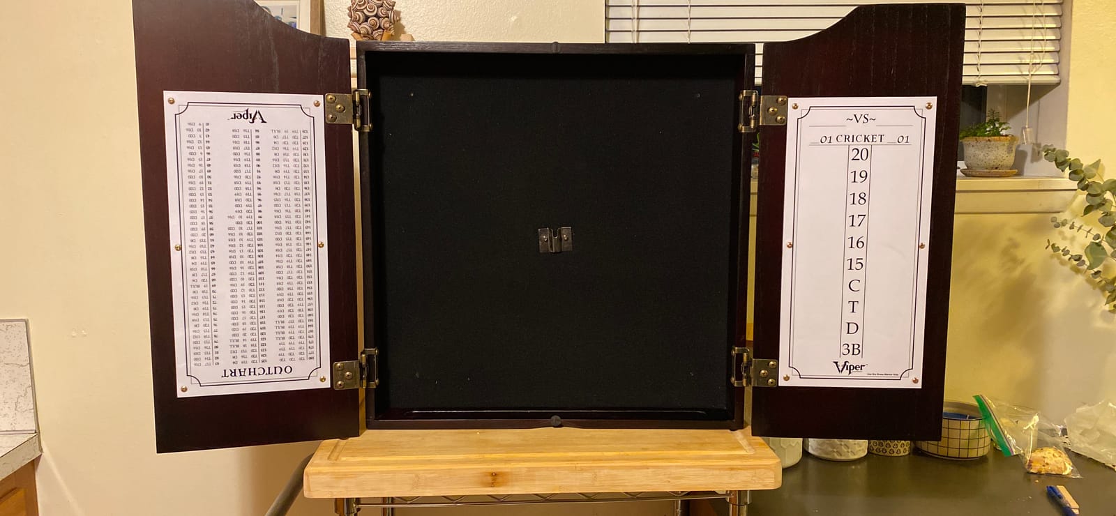 Viper Hudson Solid Wood Cabinet for Sisal/Bristle Steel Tip Dartboard with Dry Erase Scoreboard and Out-Chart, Mahogany Finish customer photo 2