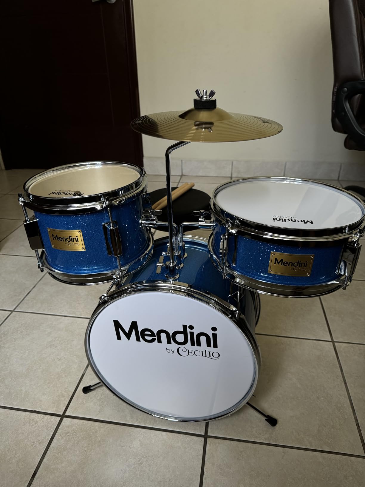 Mendini By Cecilio 13 Inch Drum Set, 3-Piece Junior Drum Set - Sky Blue customer photo 2