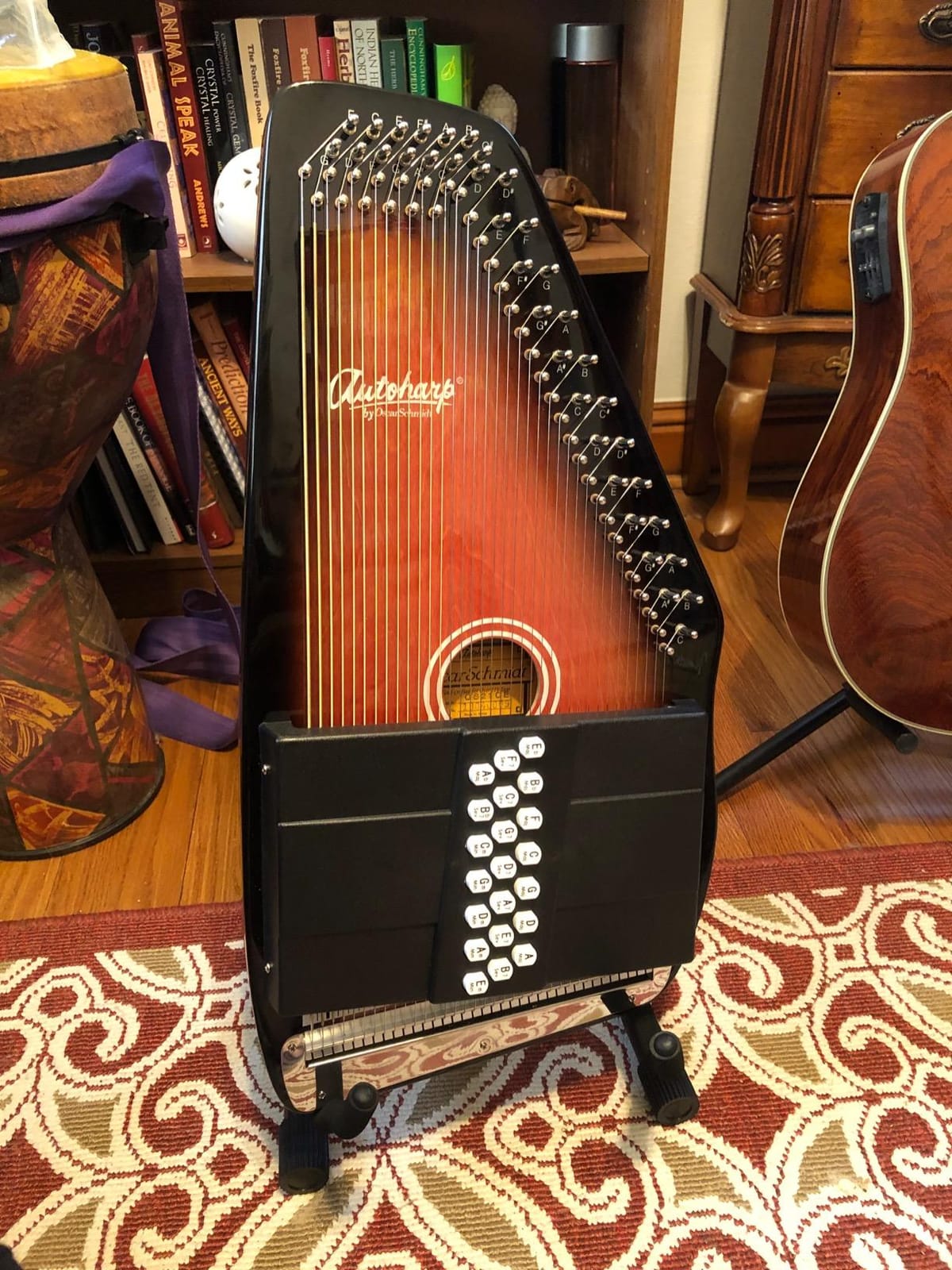 Oscar Schmidt OS21CE 21 Chord Acoustic Electric Auto Harp. Tobacco Sunburst customer photo 1