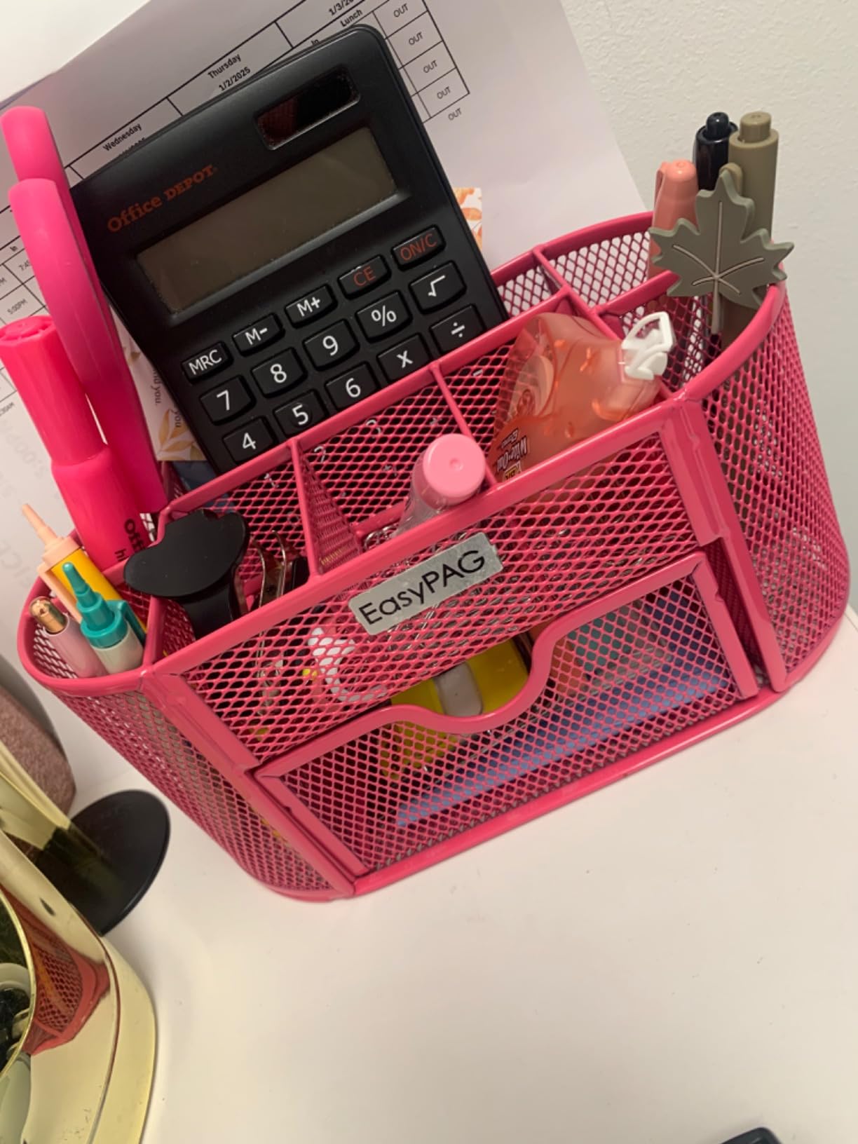 EasyPAG Mesh Pen Holder Desk Organizer with Drawer Stationery Supplies Organizer for Dorm School 9 Compartments Workspace Desk Accessories Organization for Office, Black customer photo 1