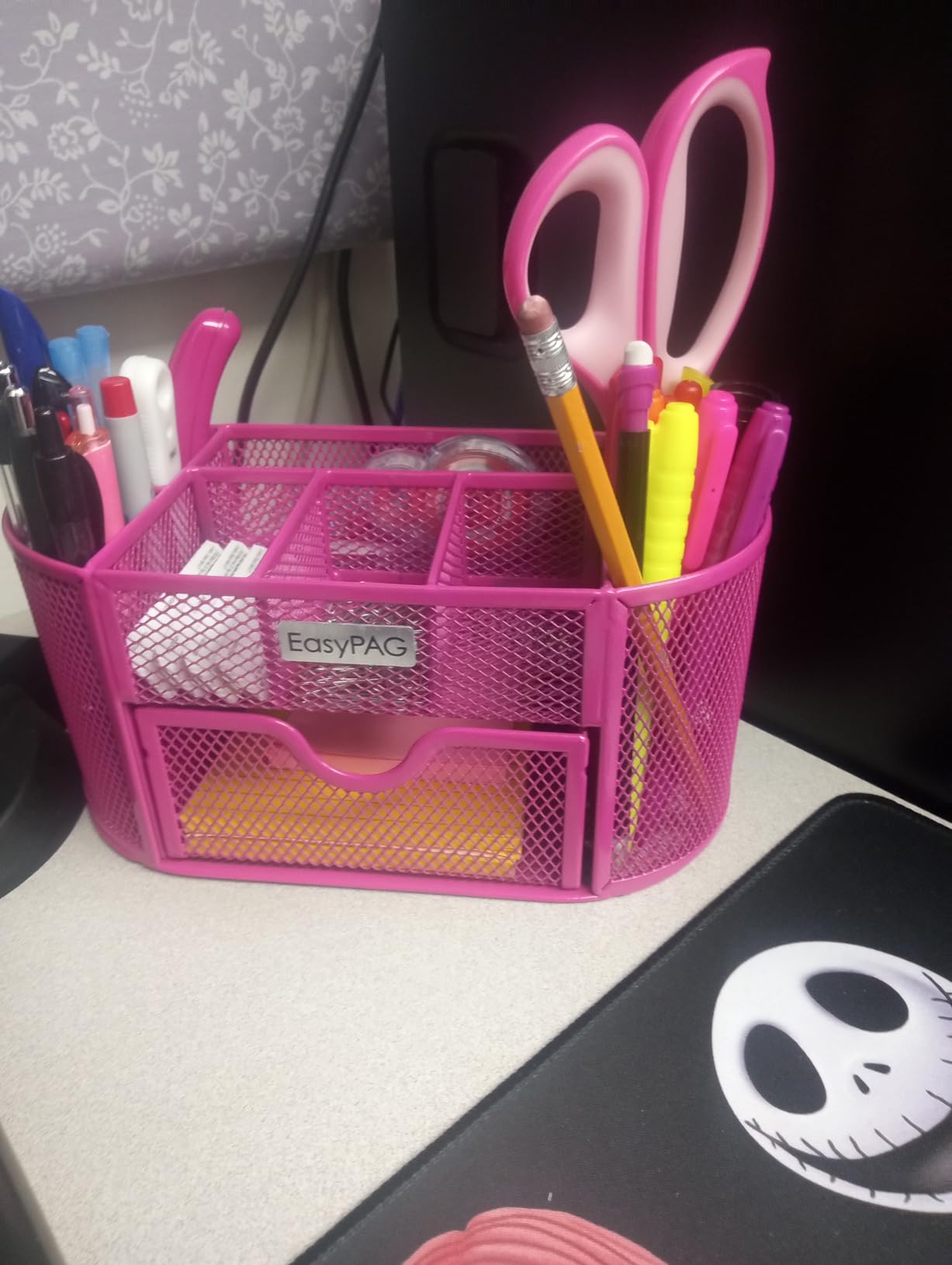 EasyPAG Mesh Pen Holder Desk Organizer with Drawer Stationery Supplies Organizer for Dorm School 9 Compartments Workspace Desk Accessories Organization for Office, Black customer photo 2