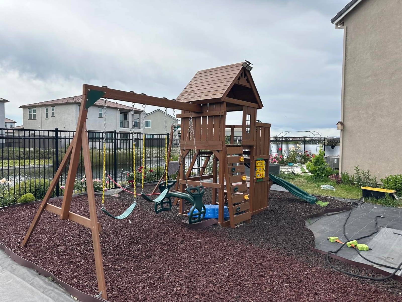 Swing-N-Slide PB 8272 Cedar Brook Wooden Swing Set Play Set with Two Swings, Slide, Monkey Bars, Picnic Table & Glider, Green customer photo 1