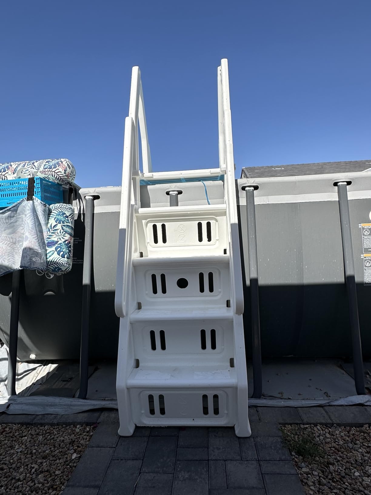 Vinyl Works AF Adjustable 24 Inch Ladder for Above Ground Swimming Pools with Secure Gate Closure and 2 Deck Mount Flanges, White customer photo 1