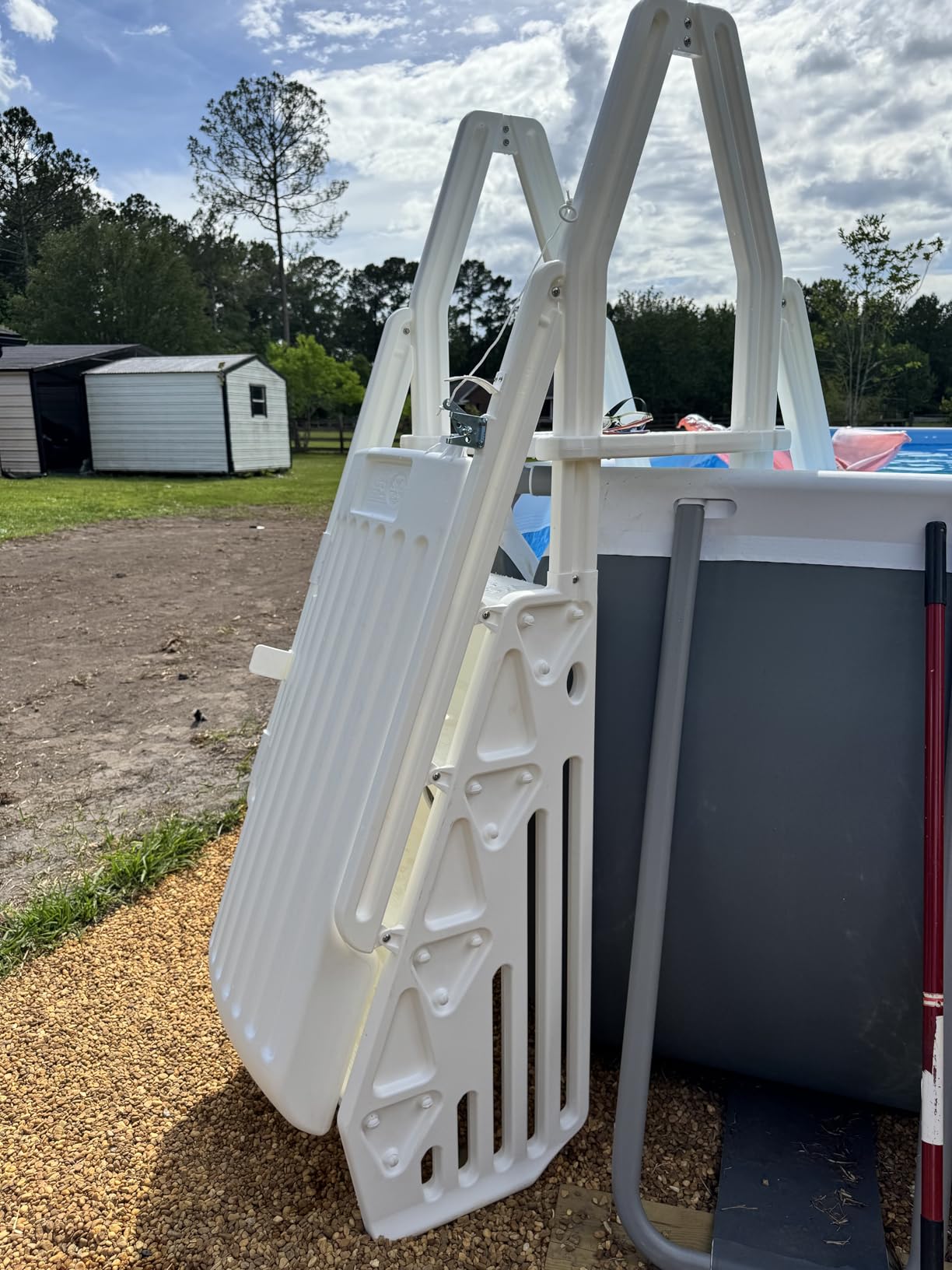 Vinyl Works AF Adjustable 24 Inch Ladder for Above Ground Swimming Pools with Secure Gate Closure and 2 Deck Mount Flanges, White customer photo 2