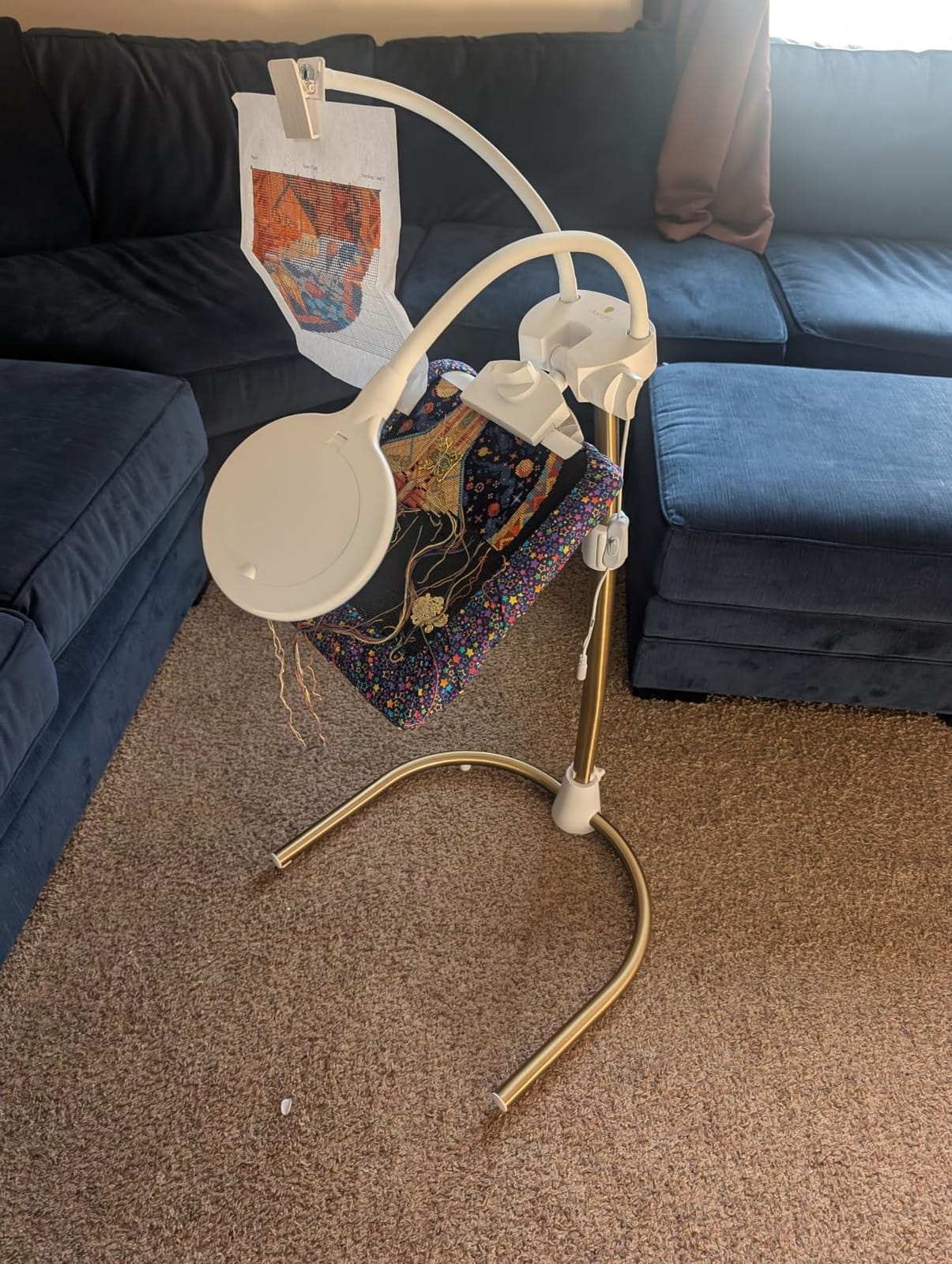 Daylight Company Stitchsmart Stand, Adjustable Embroidery Hoop Stand, Rotated Cross Stitch Stand, Hoop Holder, Hands Free Needlework Stand for Art Craft Sewing Projects,White customer photo 1