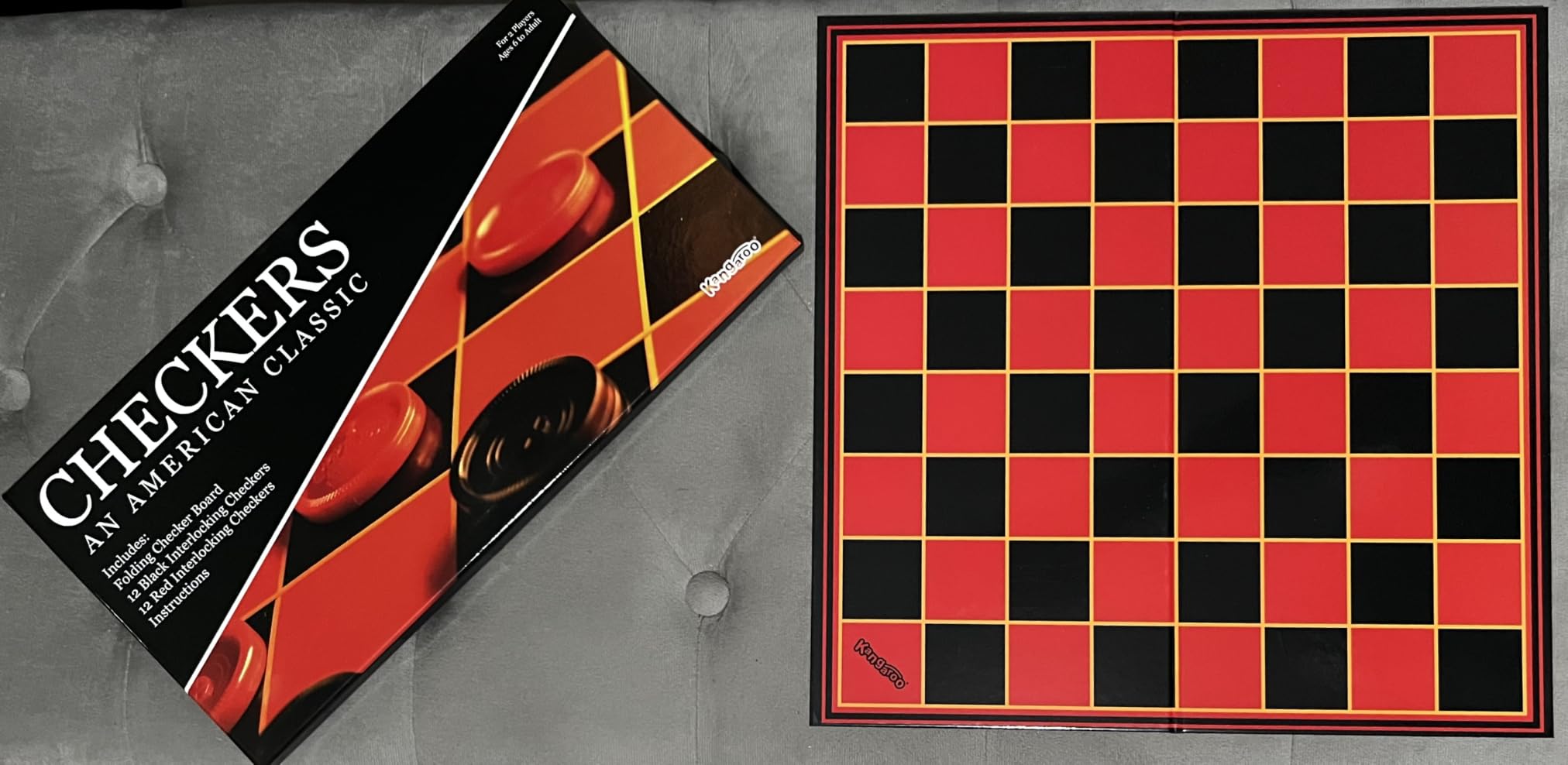 Kangaroo - Multiplayers Strategy Checker Board Game for Kids & Adults - Portable Educational Travel Cardboard Checkers - Includes Large Board w/ 24 Checkers (12 Red and 12- Black) 15x15 Inches customer photo 2
