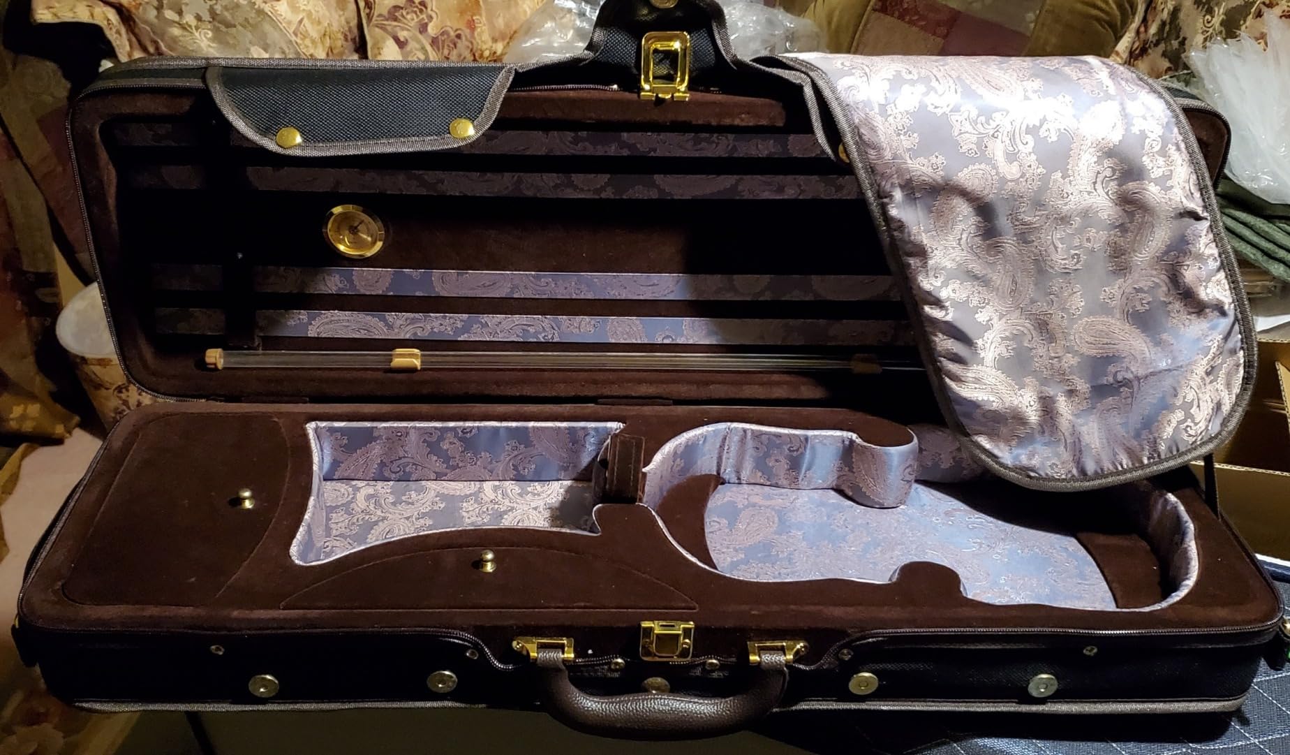 Paititi PTVNQF28 4/4 Full Size Professional Oblong Shape Lightweight Violin Hard Case, Black/Brown customer photo 1